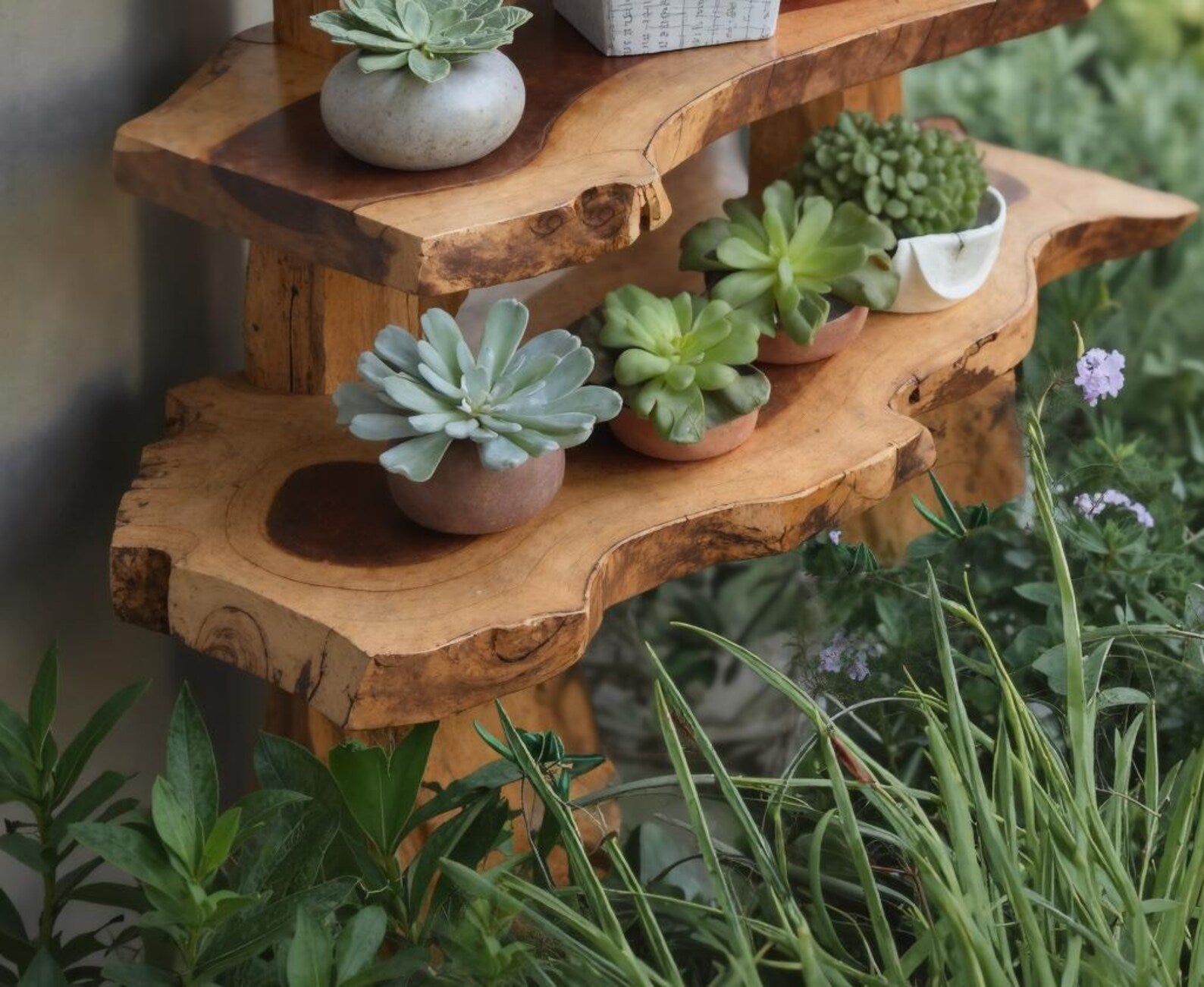 Rustic Garden Shelf Multi Tier Plant Stand For Succulents And Flowers In Outdoor Spaces SITHPS002