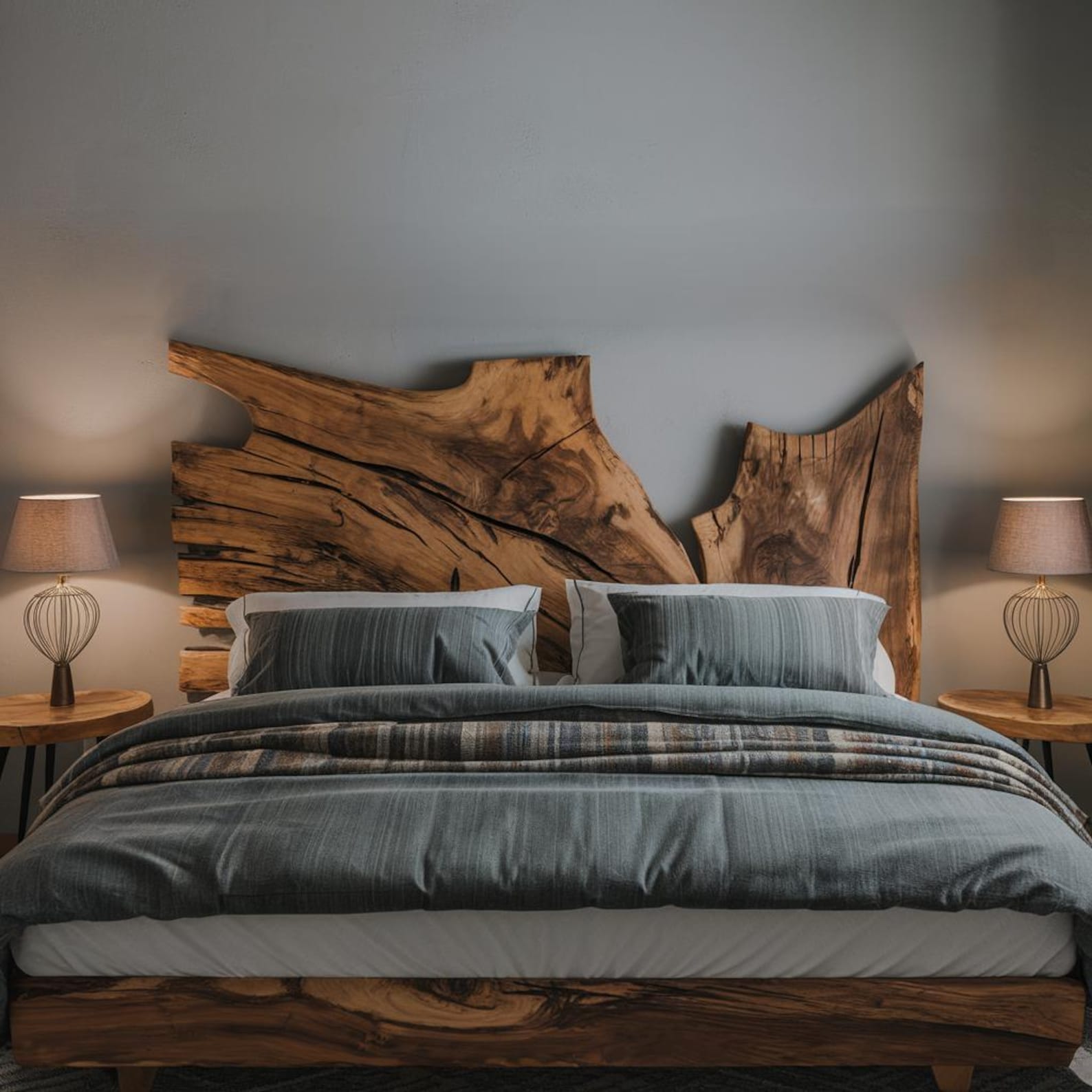 Rustic Live Edge Wood Headboard For Bedroom SITHHB004