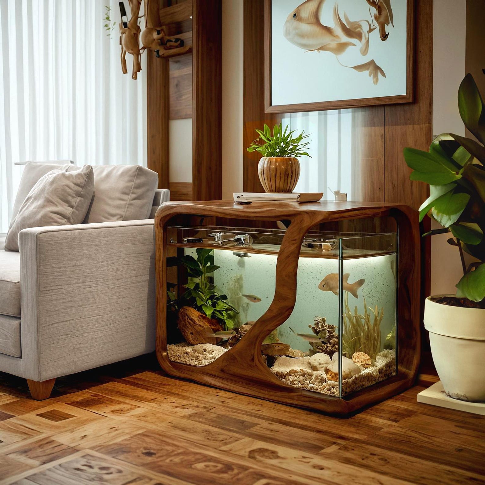 Rustic Multi Functional Aquarium Stand S2 As Nightstand Side Table And Coffee Table SITHTAM002