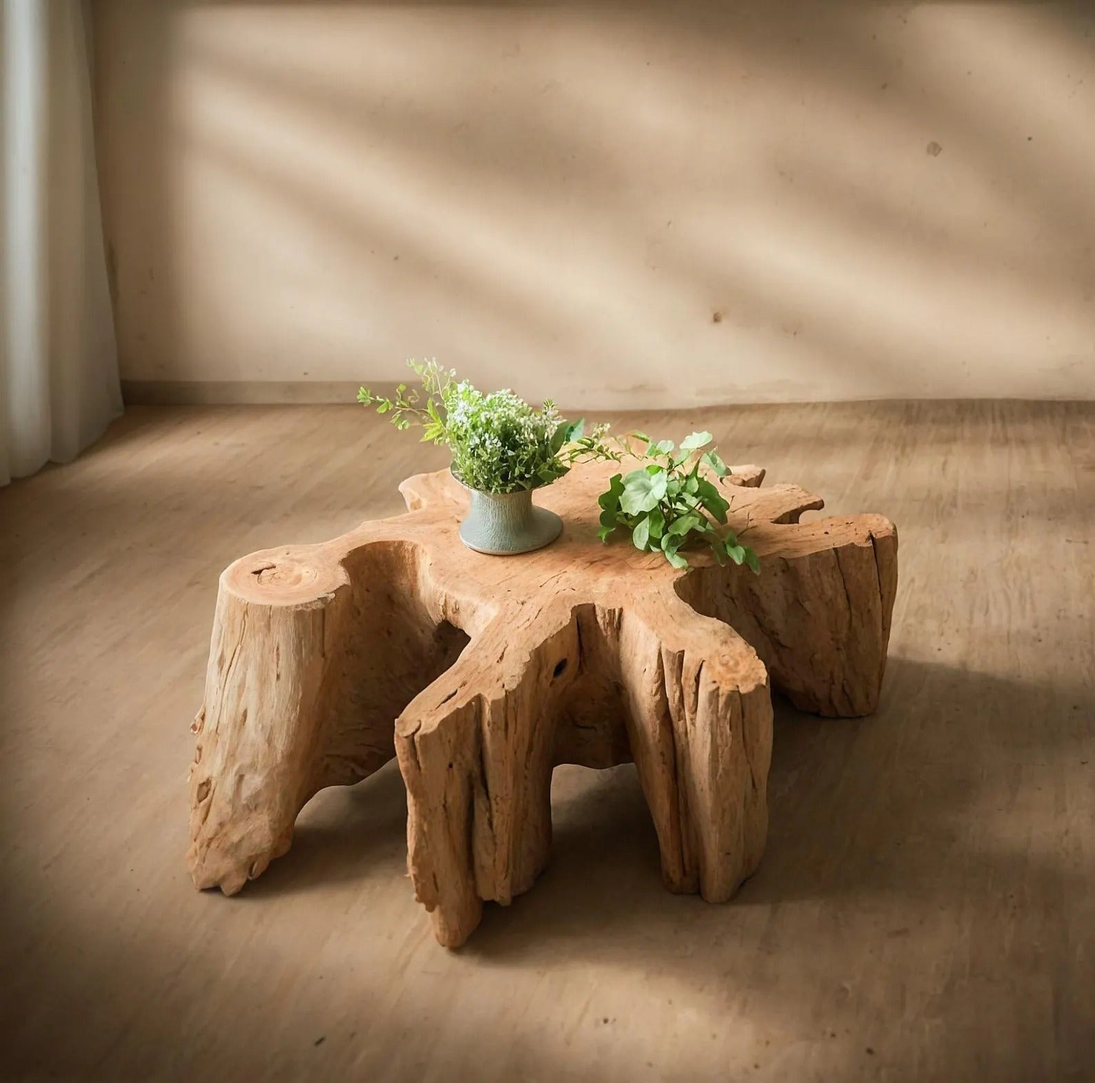 Rustic Coffee Table With Tree Stump Base For Living Room Decor SITHCF002