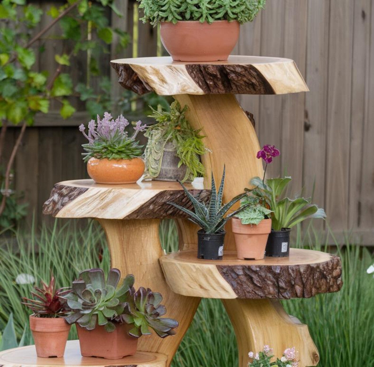 Rustic Multi Tier Plant Stand For Indoor And Outdoor Decor In Garden And Patio Spaces SITHPS003