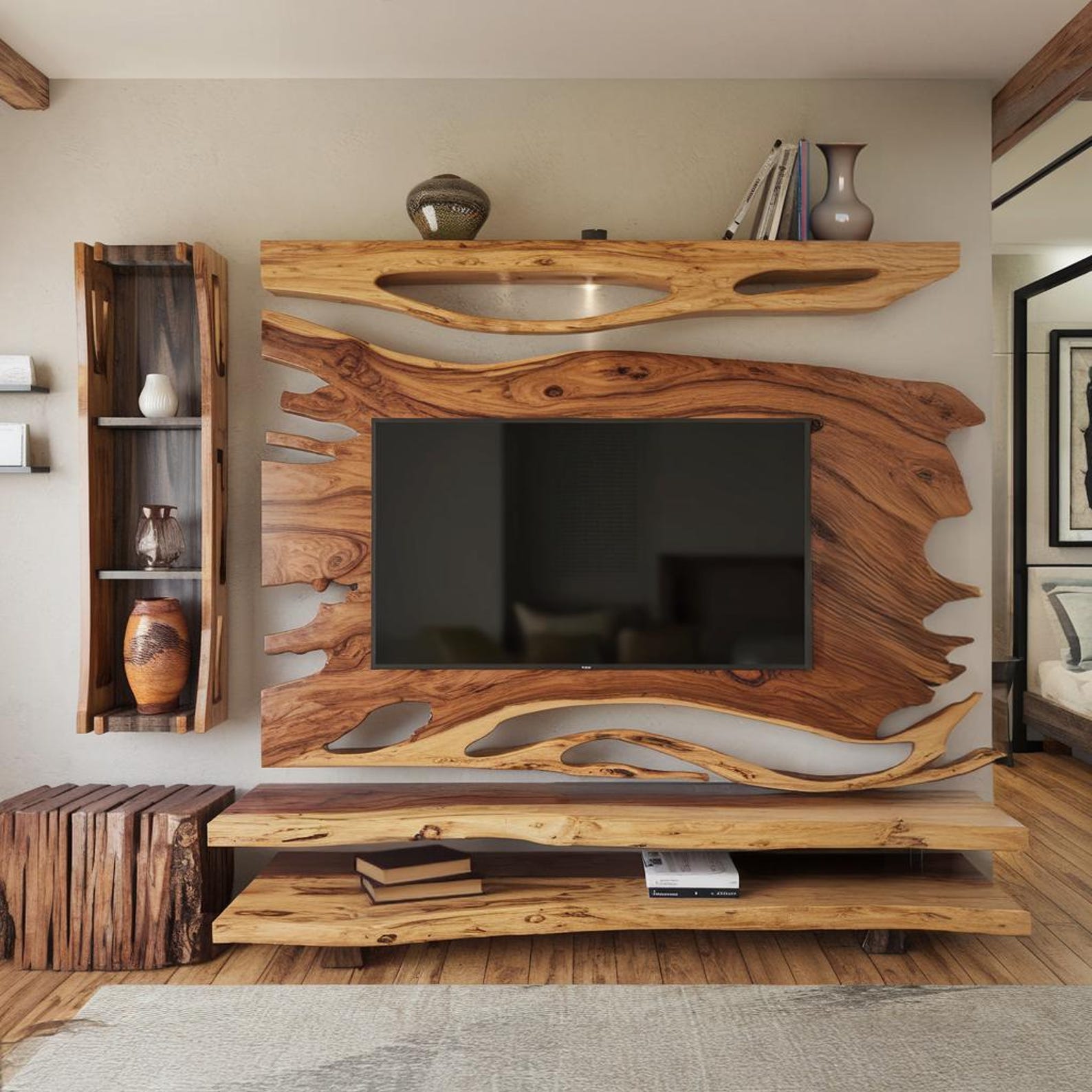 Rustic Style Tv Shelf For Living Room And Entertainment Area SITHTVC004