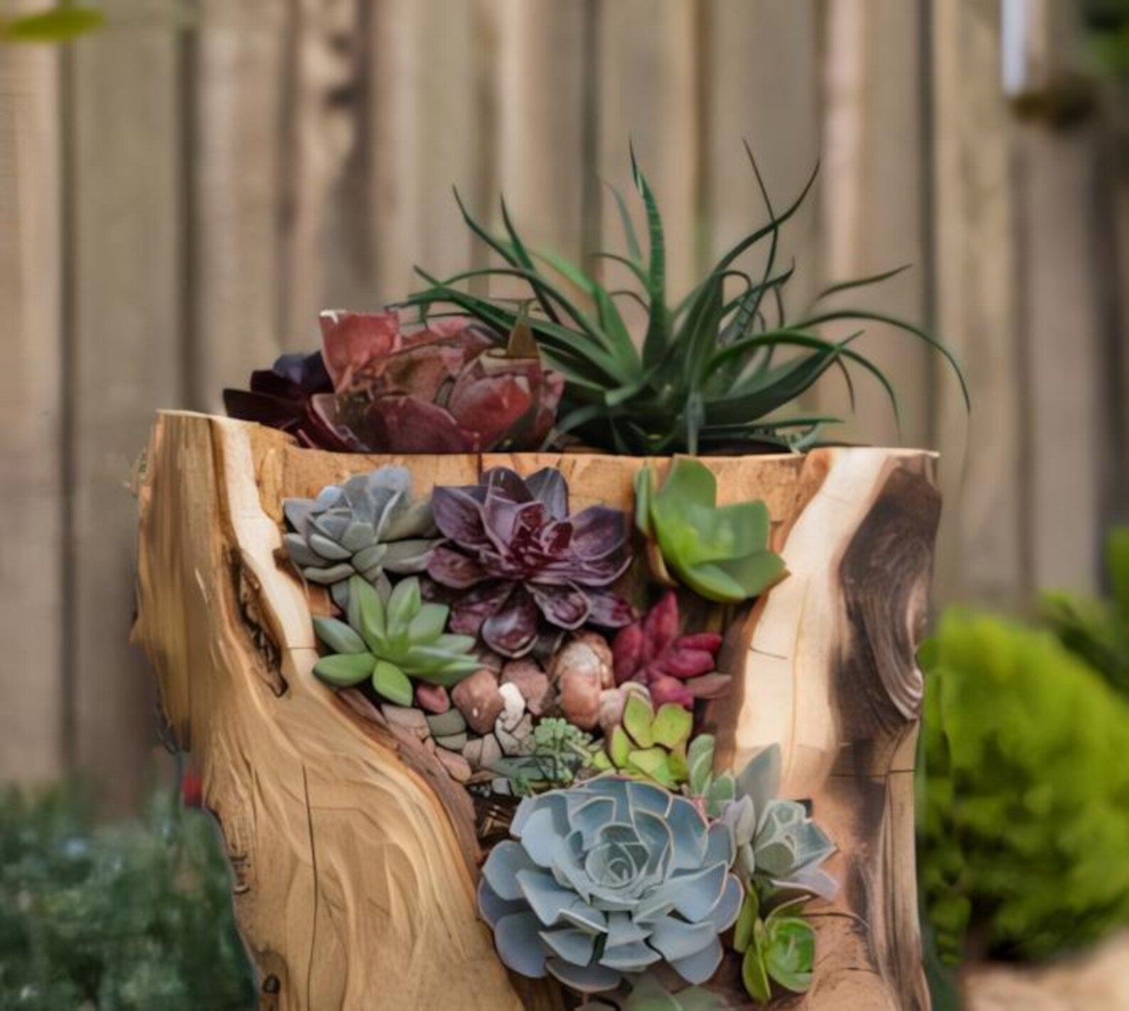 Rustic Natural Wood Planter For Indoor And Outdoor Succulent Display And Tree Trunk Arrangement SITHPT007