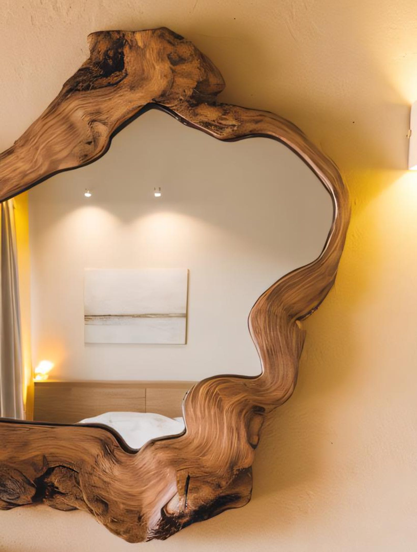 Unique Solid Wood Wall Mirror With Natural Edge For Bathroom And Living Room Decor SITHMI006