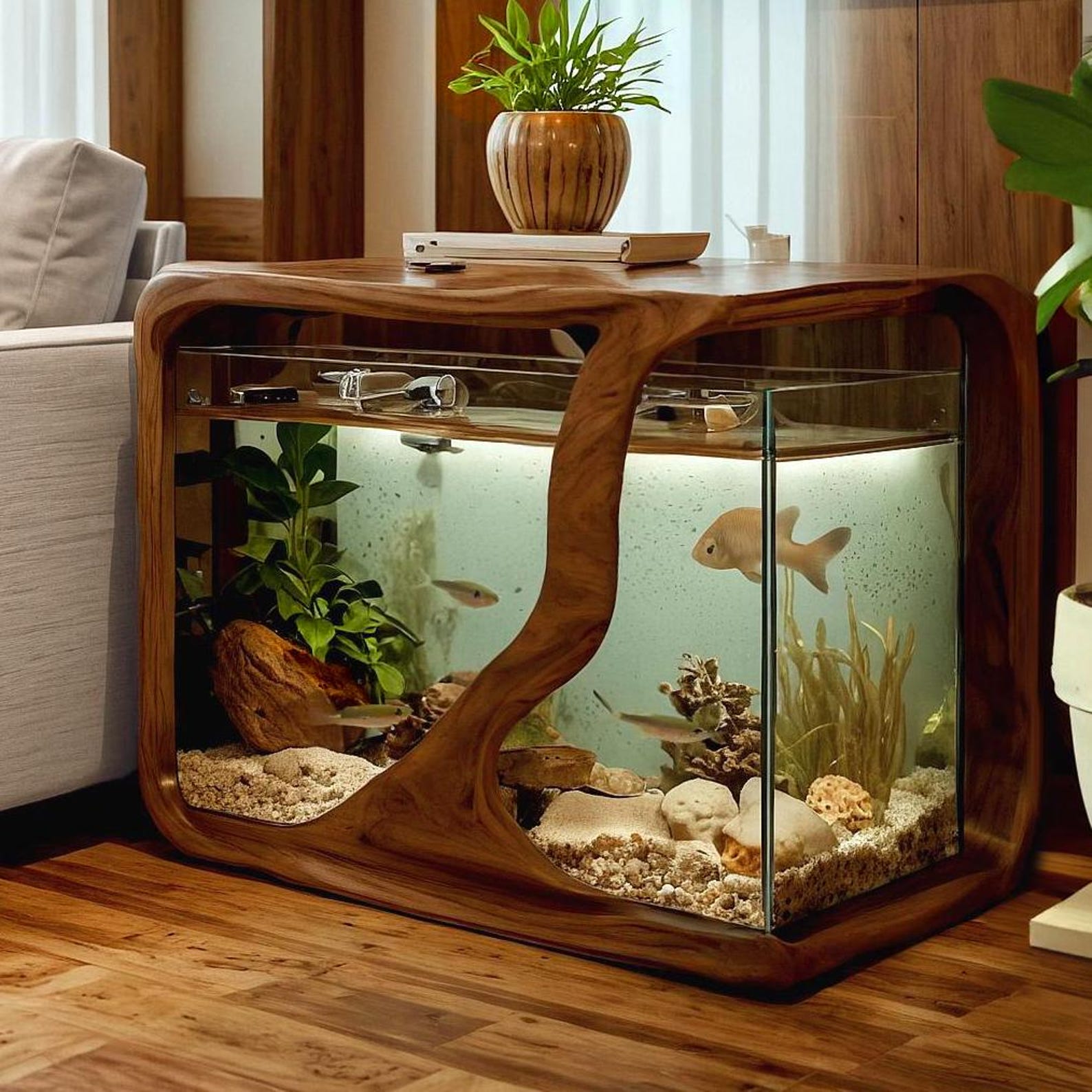 Rustic Multi Functional Aquarium Stand S2 As Nightstand Side Table And Coffee Table SITHTAM002