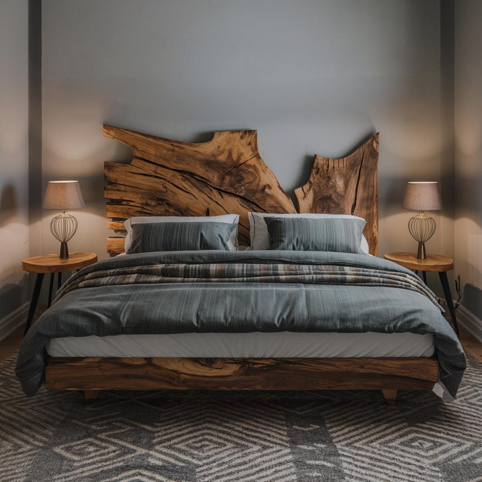 Rustic Live Edge Wood Headboard For Bedroom SITHHB004