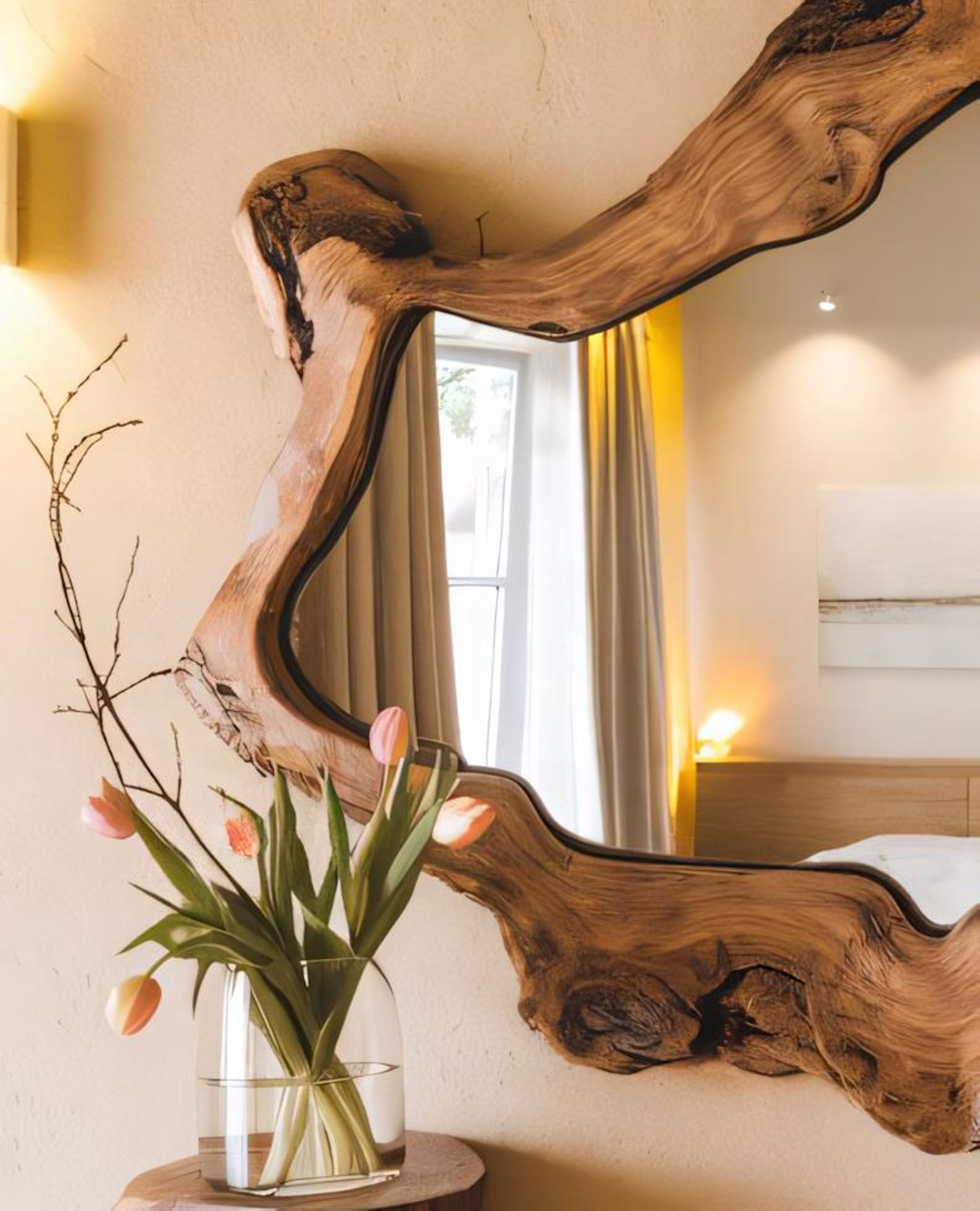 Unique Solid Wood Wall Mirror With Natural Edge For Bathroom And Living Room Decor SITHMI006
