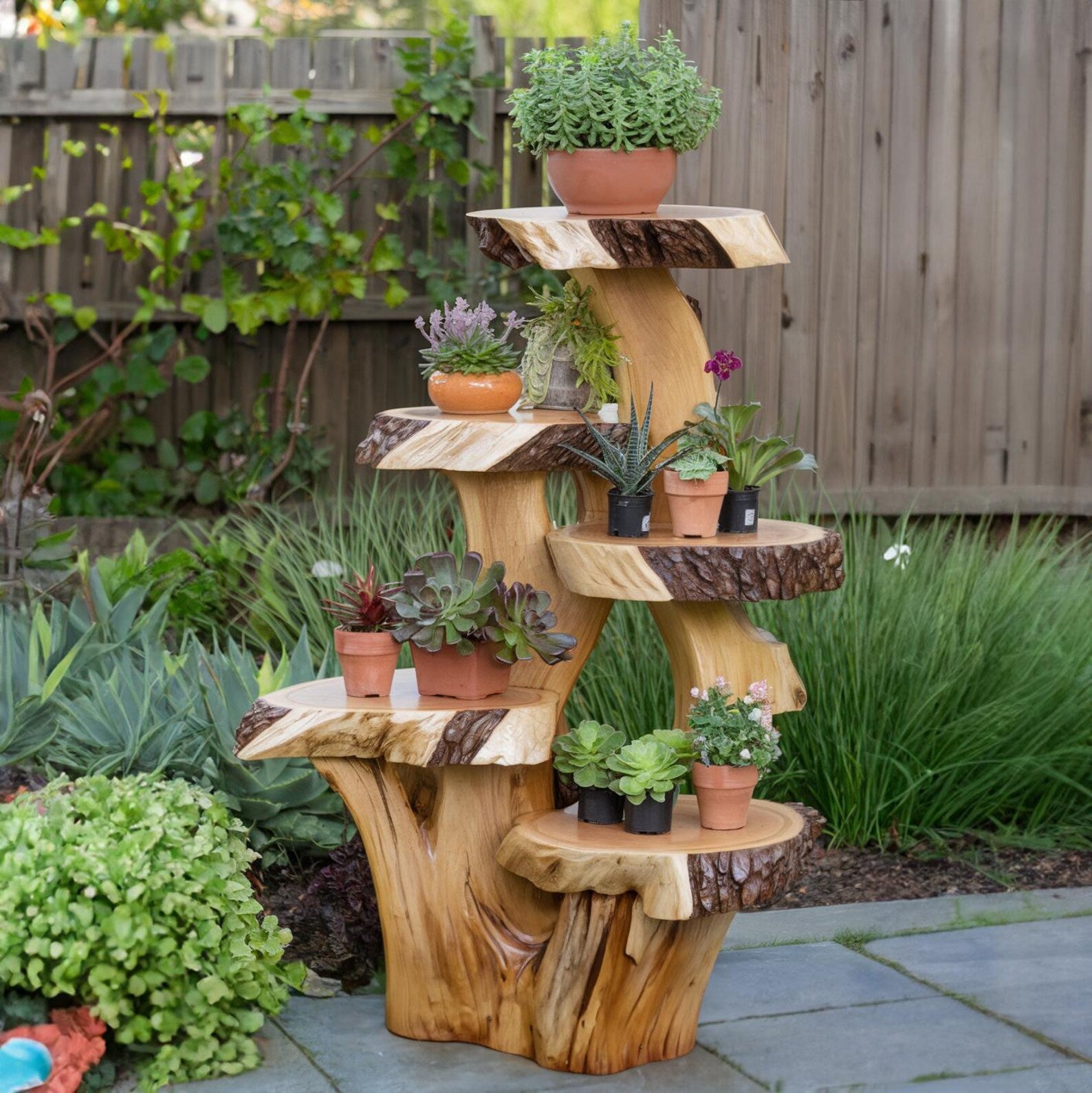 Rustic Multi Tier Plant Stand For Indoor And Outdoor Decor In Garden And Patio Spaces SITHPS003