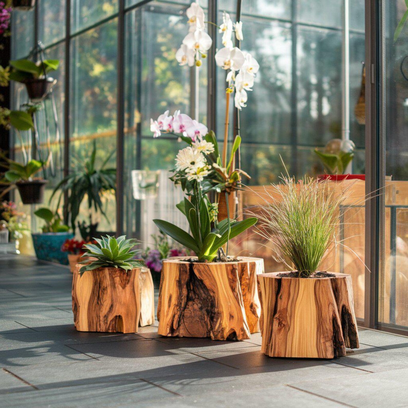 Rustic Wooden Tree Stump Planter Various Sizes For Indoor And Outdoor Plant Display SITHPT002