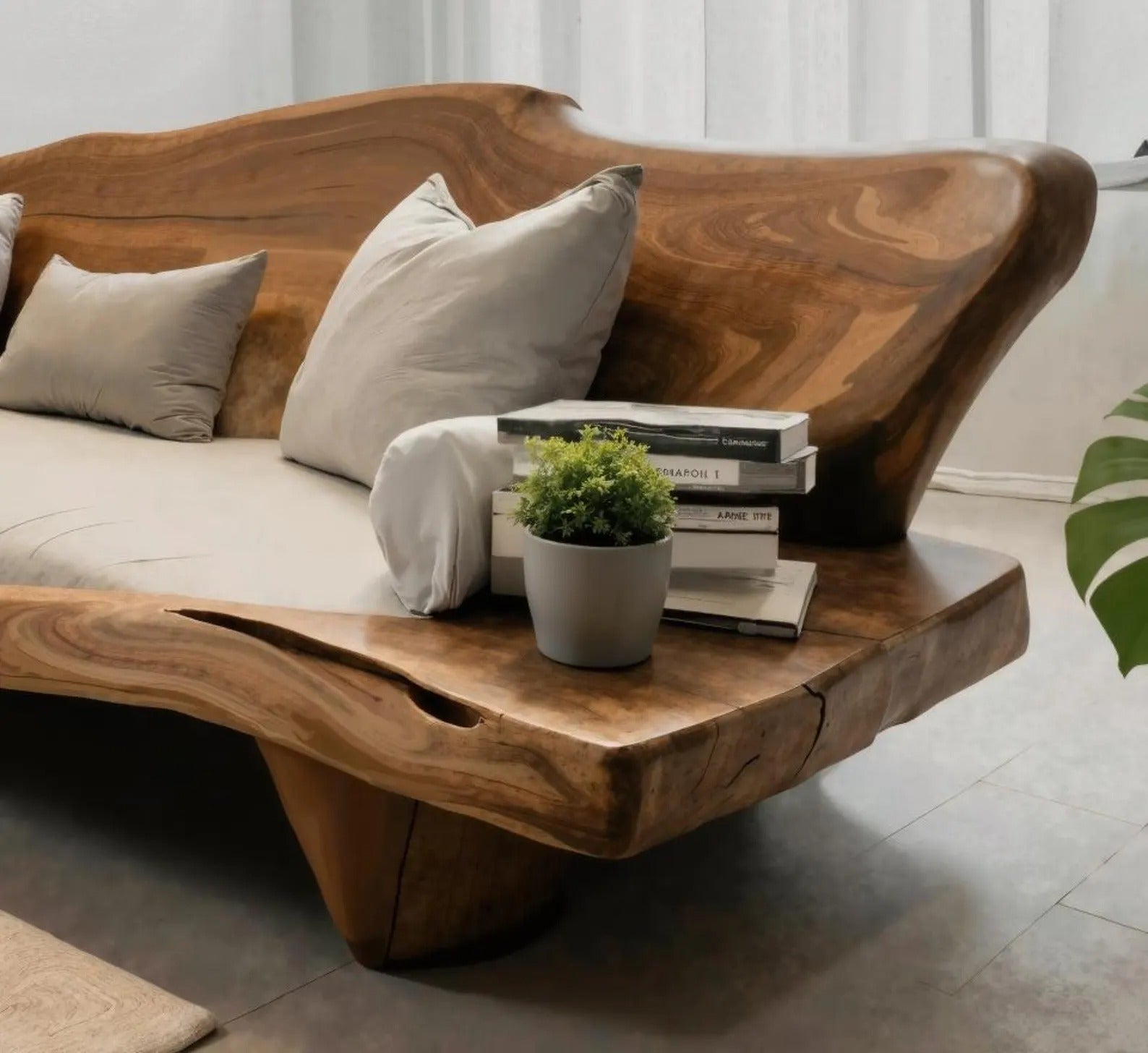 Organic Sculptural Wood Sofa For Living Room Lounge Entryway Or Office Featuring Natural Edge Design And Handcrafted Curved Backrest SITHCHR019