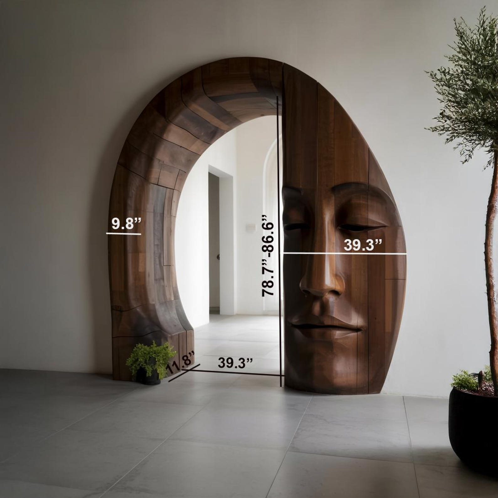 Rustic Zen Face Archway Sculpture As Entry Accent And Rustic Modern Wooden Archway For Home Decor SITHACH001