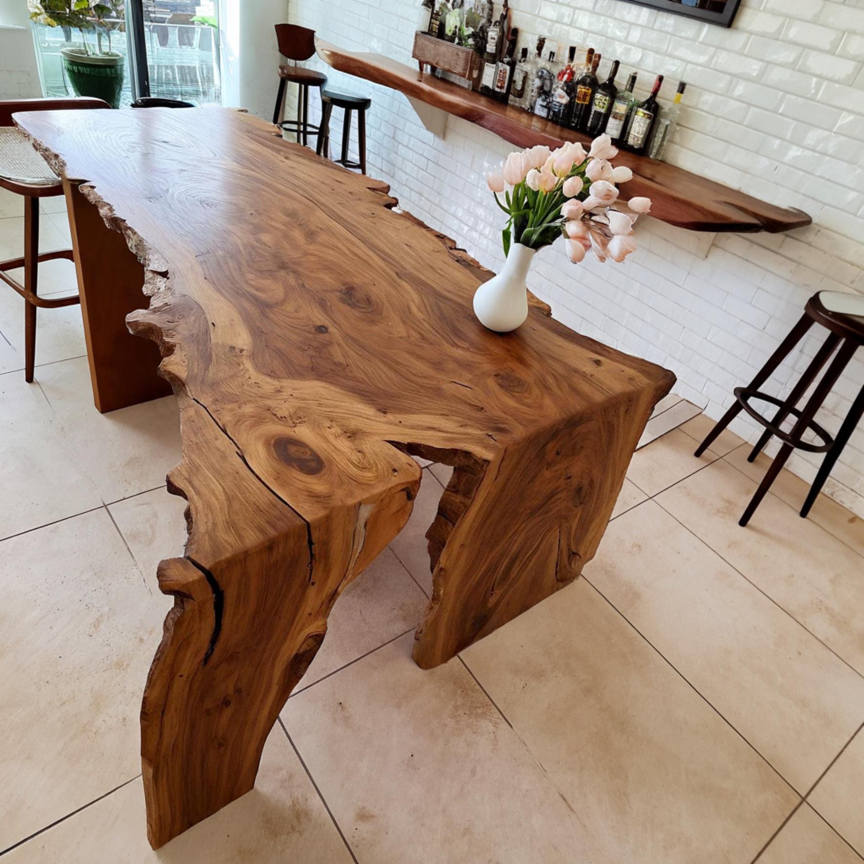 Solid Acacia Slab Table With Live Edge Unique And Versatile For Dining