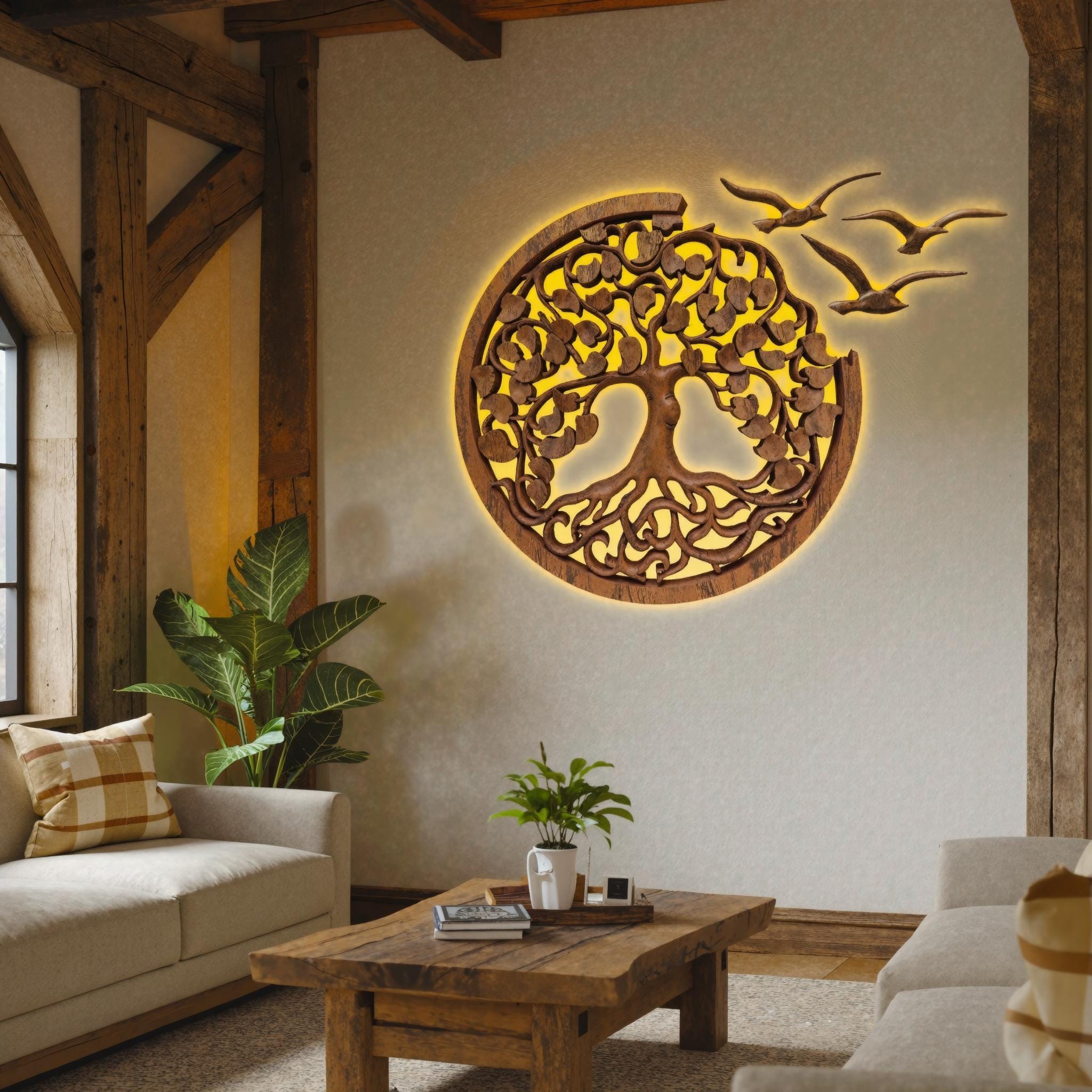 Rustic Tree Of Life Wall Art Decor From Handcrafted Wood For Living Room And Bedroom Spaces SITHWA005