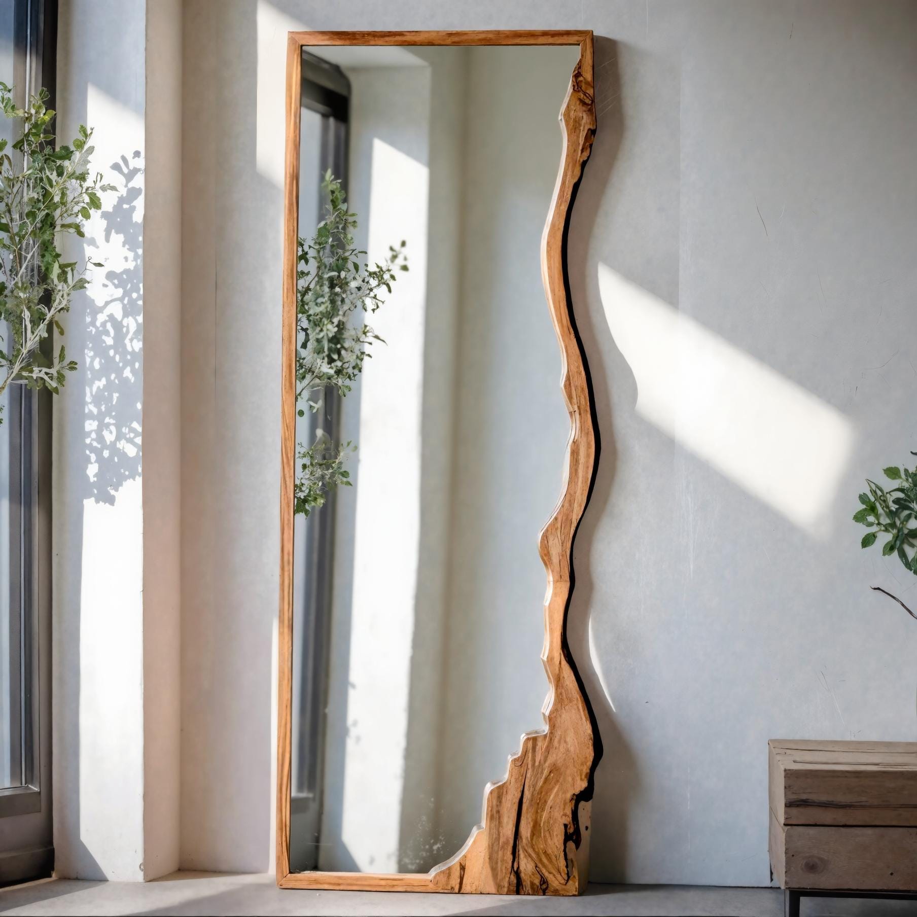 Rustic Interior Design Of Asymmetric Mirrors For Tamarind Wooden Frame Decorative Use In Living Room Bedroom And Home Decor SITHMI013