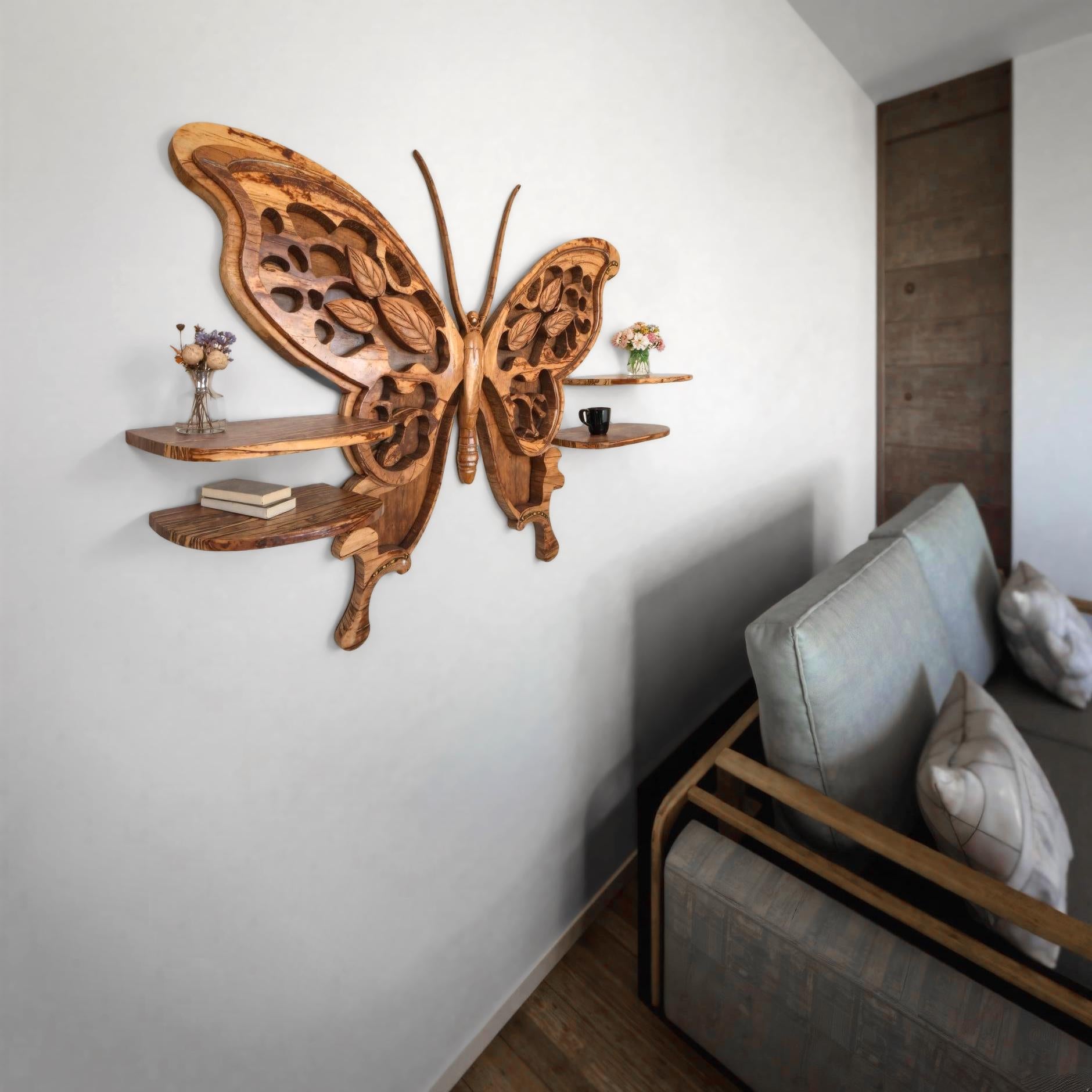 Rustic Butterfly Wall Shelf For Home Decor Floating Butterfly Shelves For Living Room And Bedroom SITHFL001