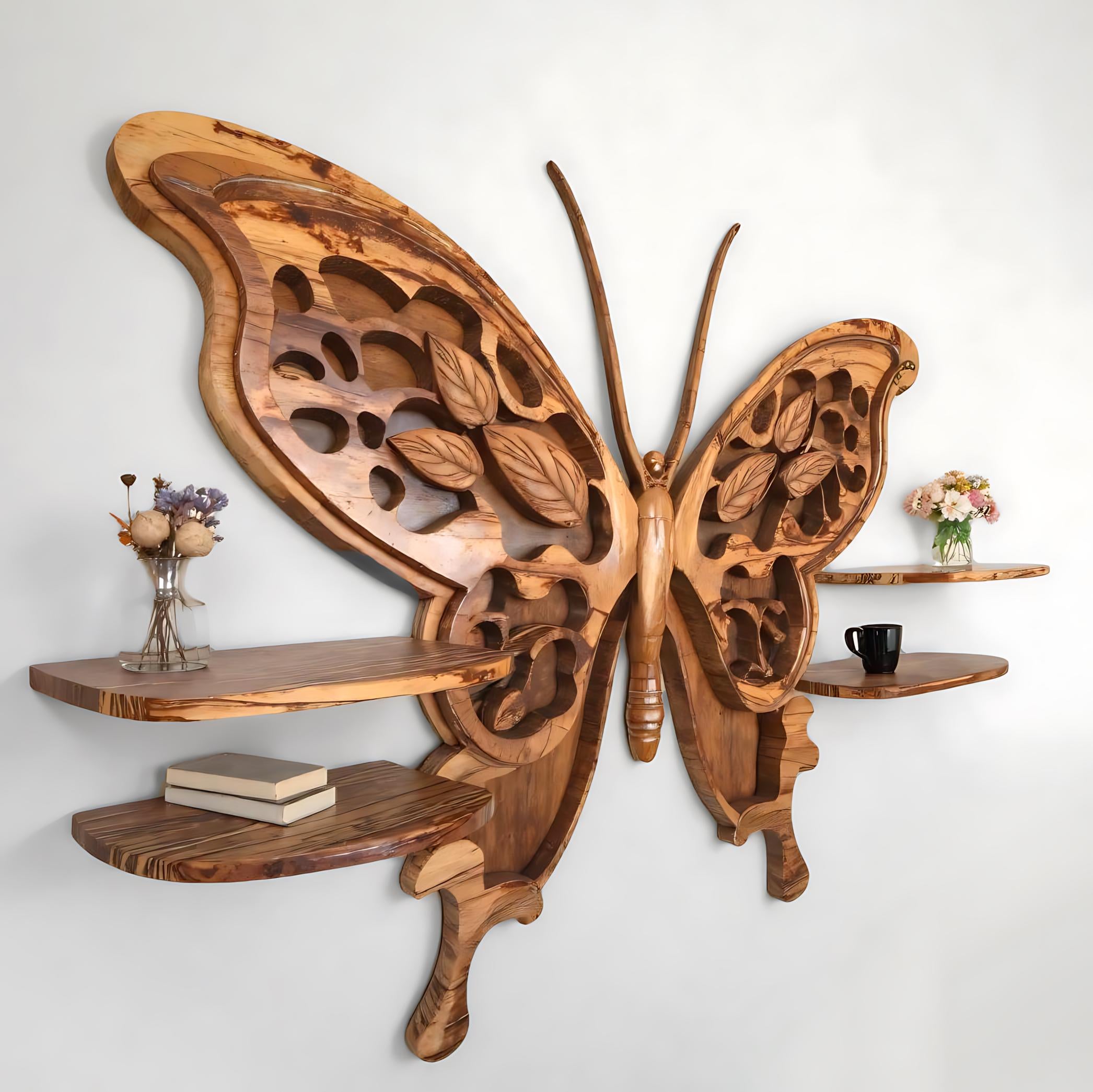 Rustic Butterfly Wall Shelf For Home Decor Floating Butterfly Shelves For Living Room And Bedroom SITHFL001