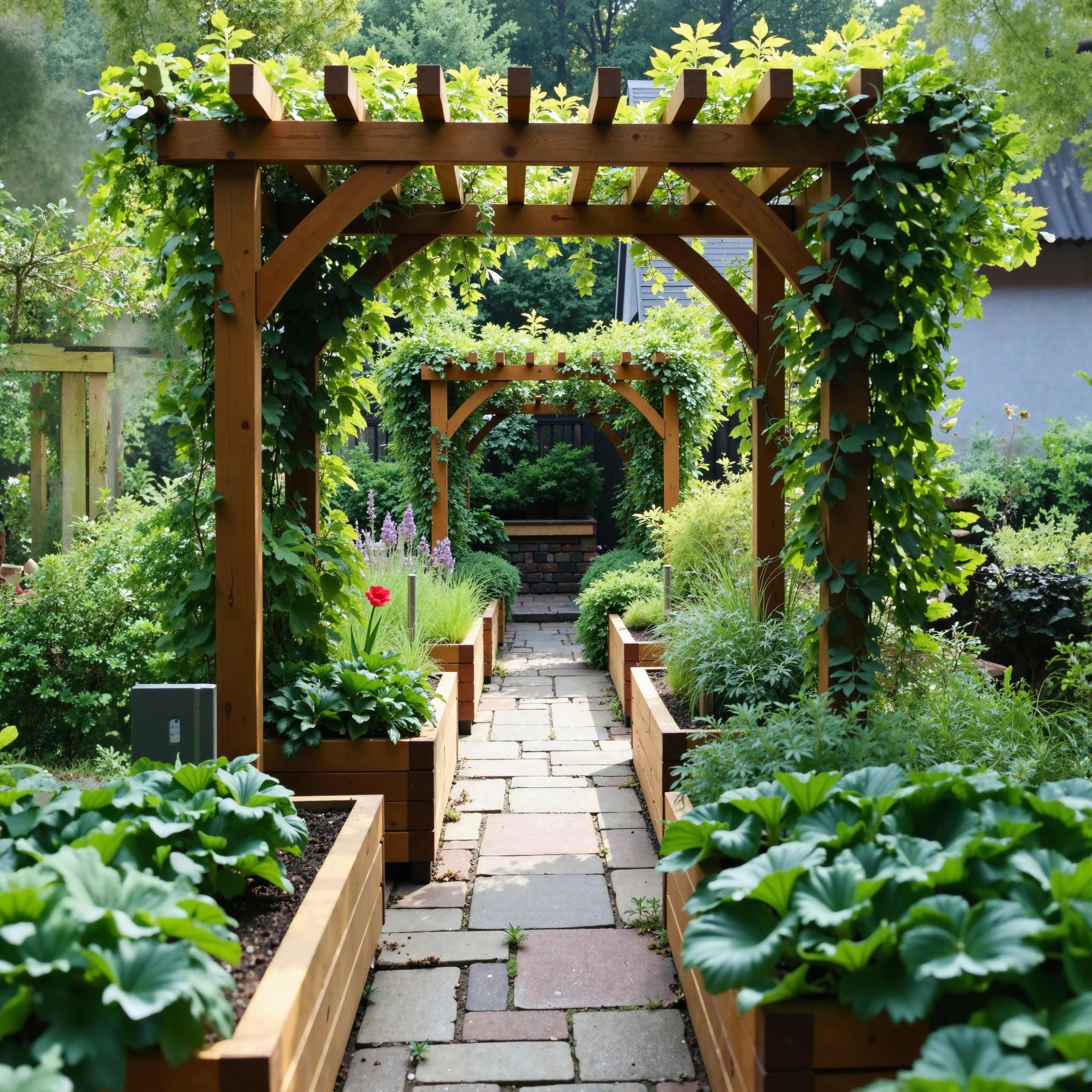 Solid Wood Pergola And Solid Wood Planter Box For Garden Pathways And Outdoor Living Areas SITHPT001