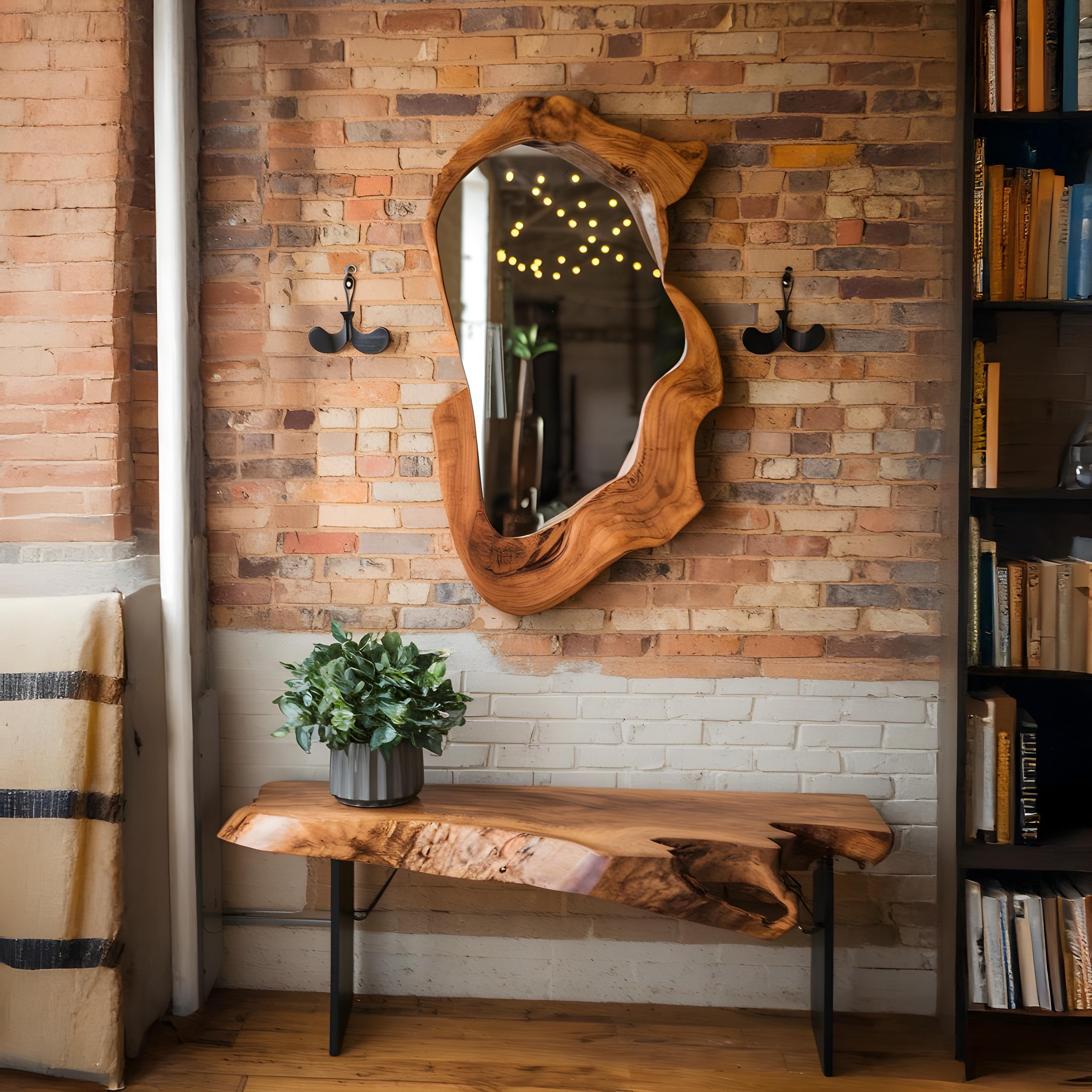 Rustic Interior Style With Rare Live Edge Wood Mirror And Wooden Decor For Home And Gift Ideas SITHMI005