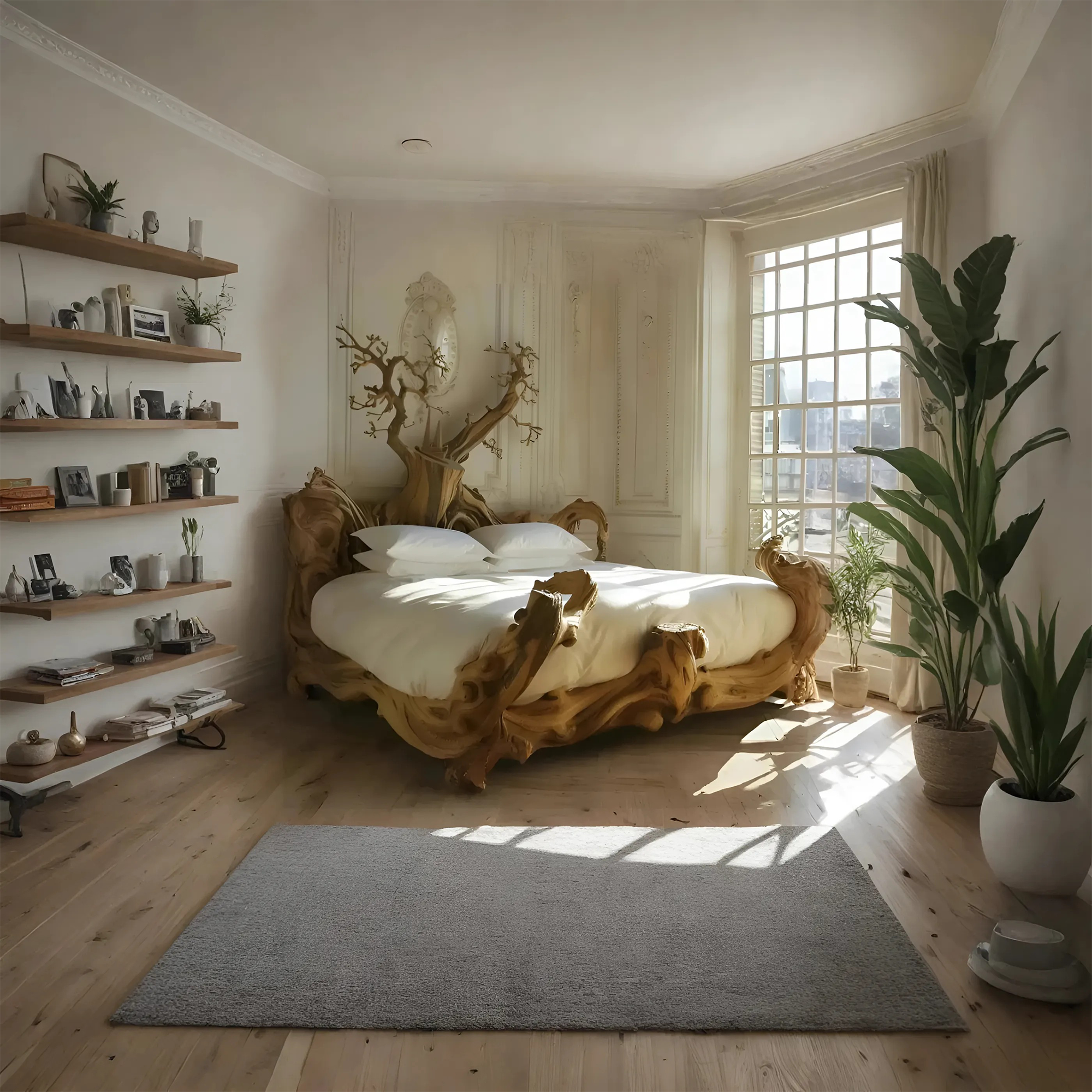 Rustic Bed Frame Solid Wood Furniture Handmade Decor Bed Room SINLWB005