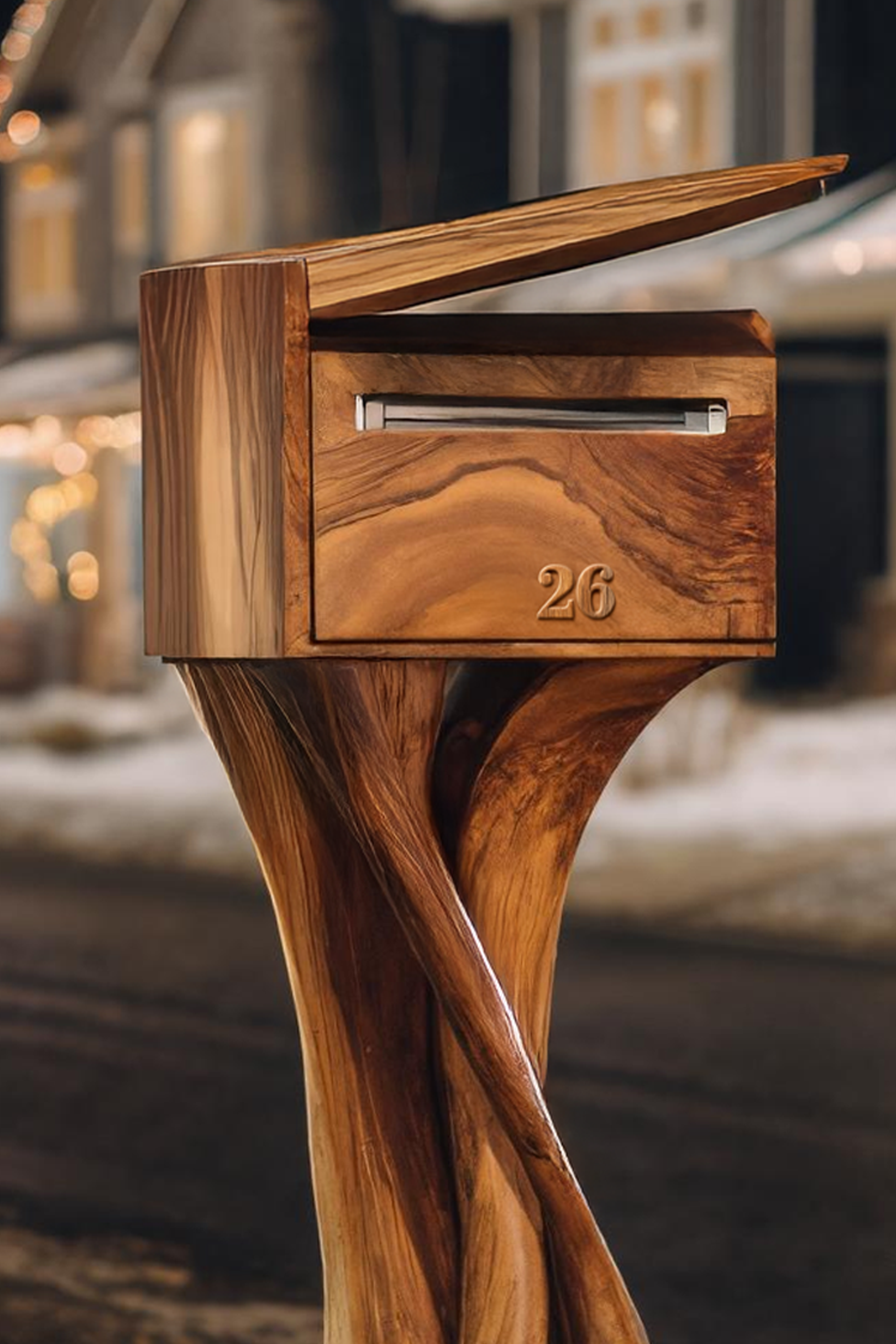 Handcrafted Solid Wood Sculpture Mailbox For Outdoor Furniture Decor SILDTTRMB007