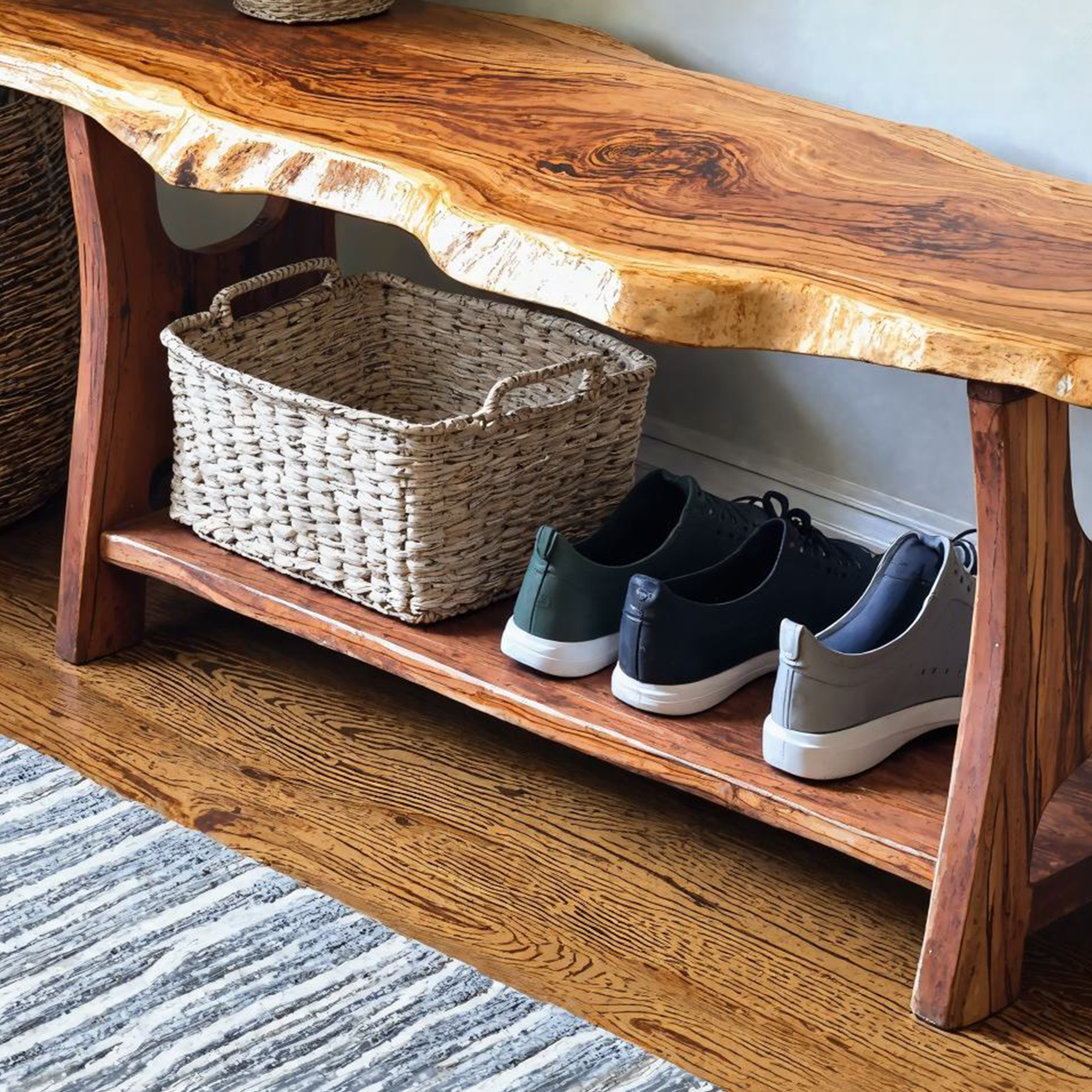 Handmade Solid Wood Bench Shoe Rack SINLSB019
