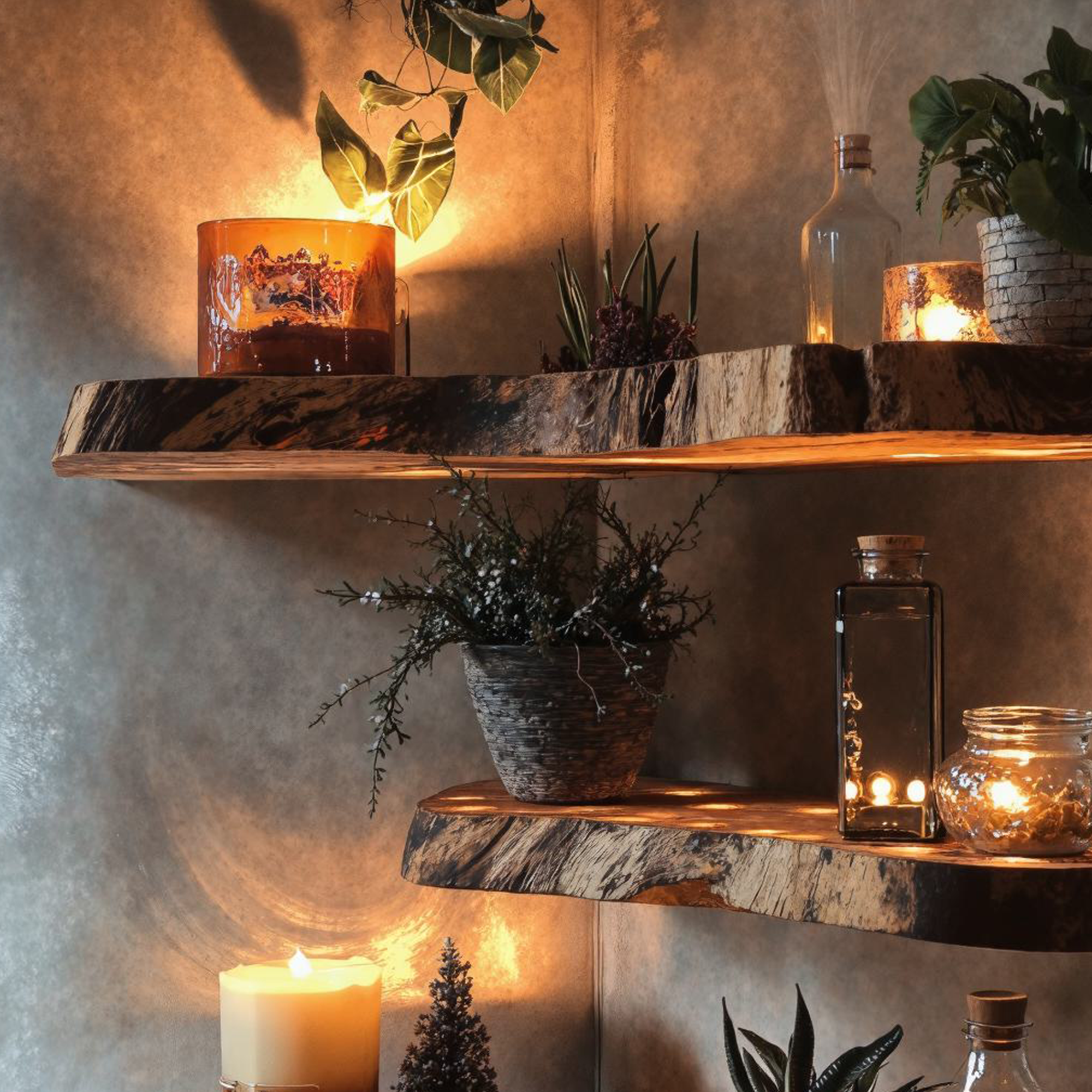 Corner Rustic Wooden Shelf Wood SINLFL040