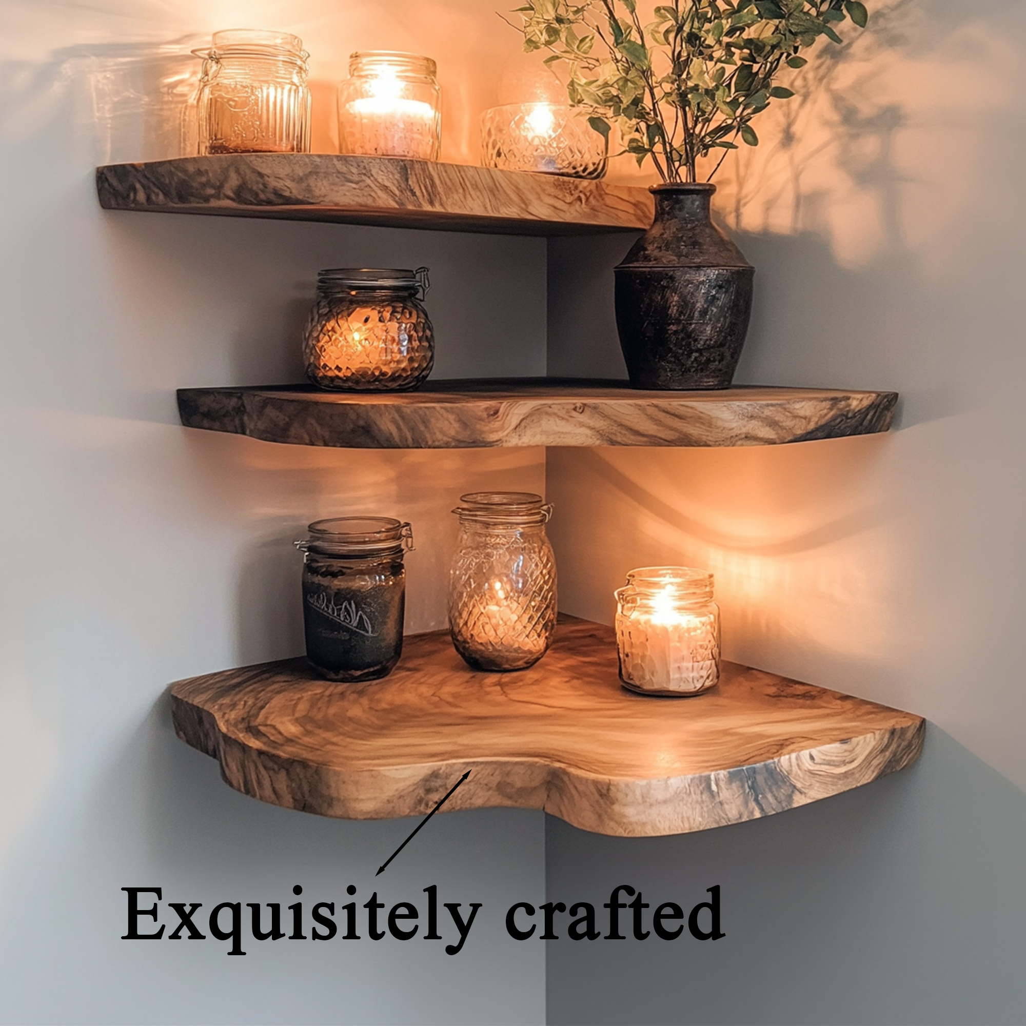 Walnut Wood Shelving Unit Corner Floating Shelf SINLCN007