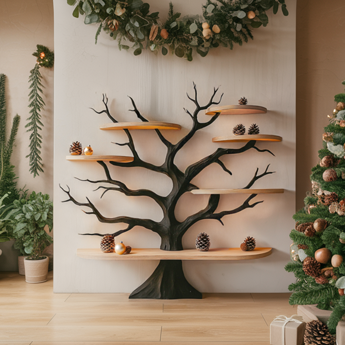 Rustic Tree Wall Shelf Christmas Living Room Or Bedroom SINLSATB570