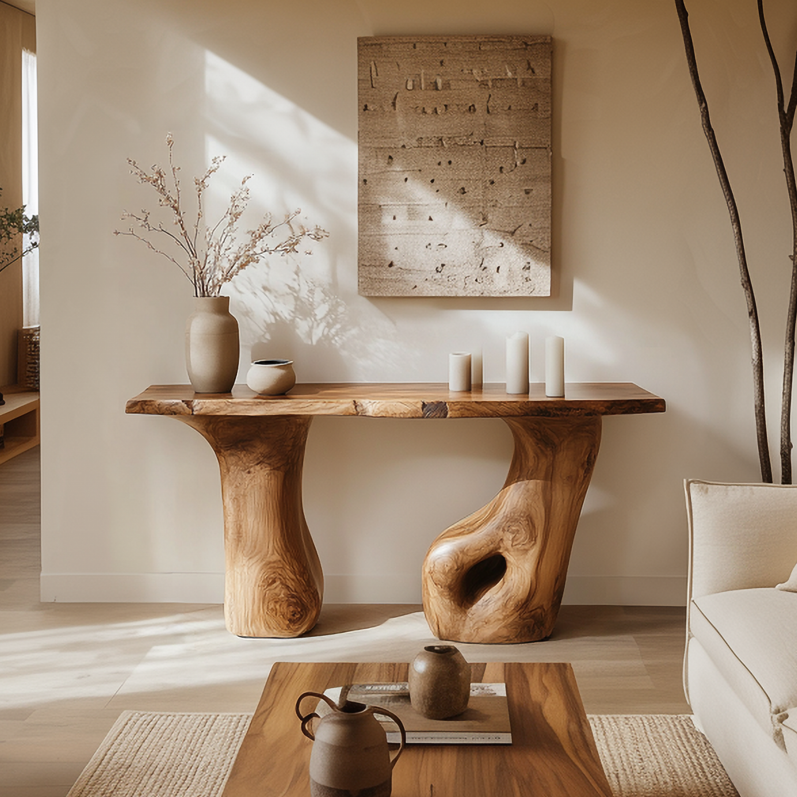 Rustic Nature Inspired Sculpted Console Living Room Interior Architectural Piece SINLSACS445
