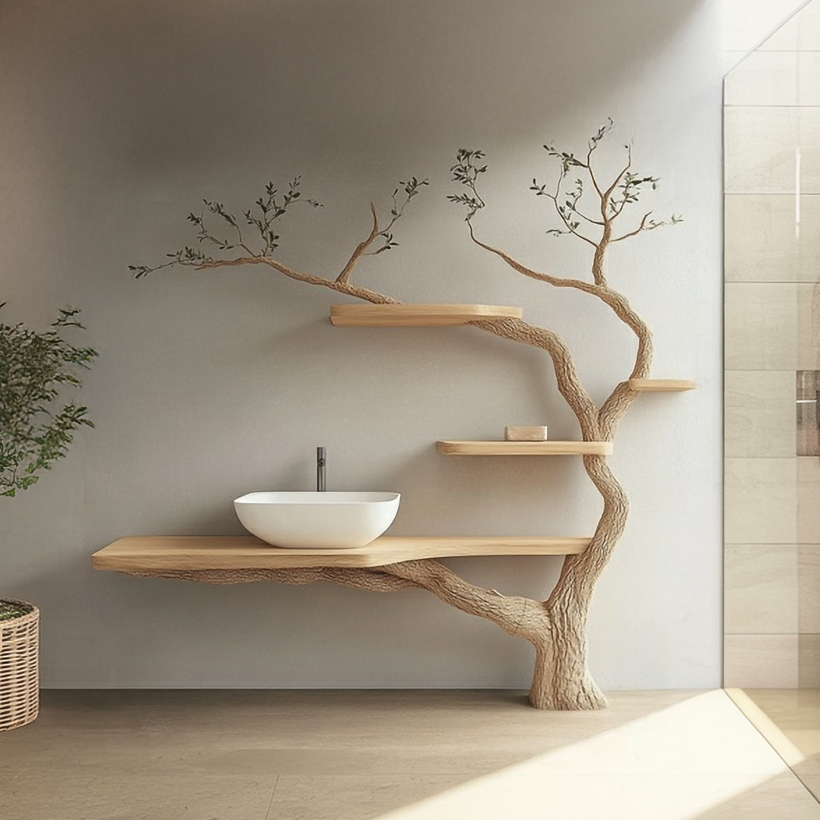 Organic Modern Tree Inspired Vanity Shelf For Bathroom SINLSATBB021