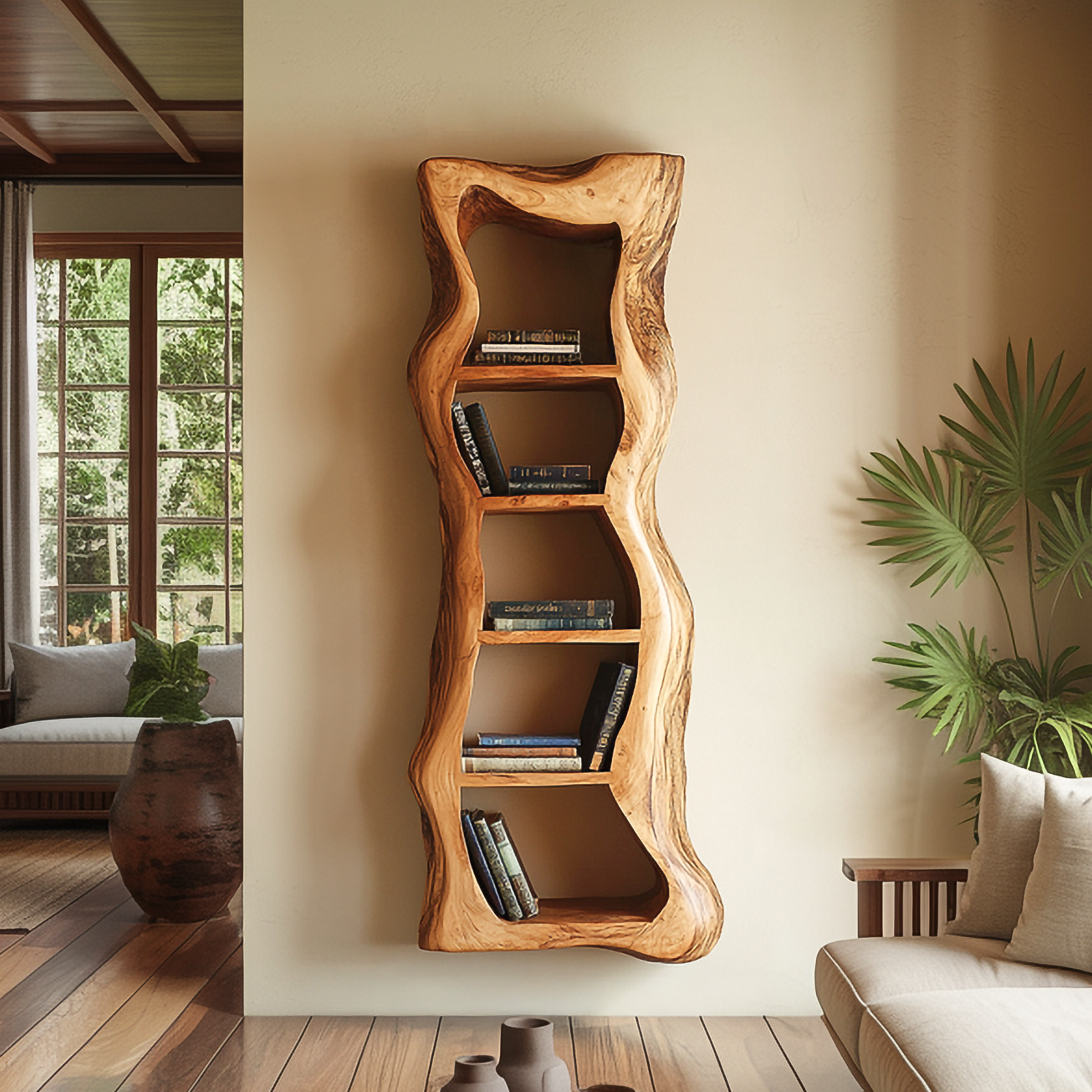 Rustic Handcrafted Sculpted Wall Shelf Living Room Interior Furniture SINLSAFL402