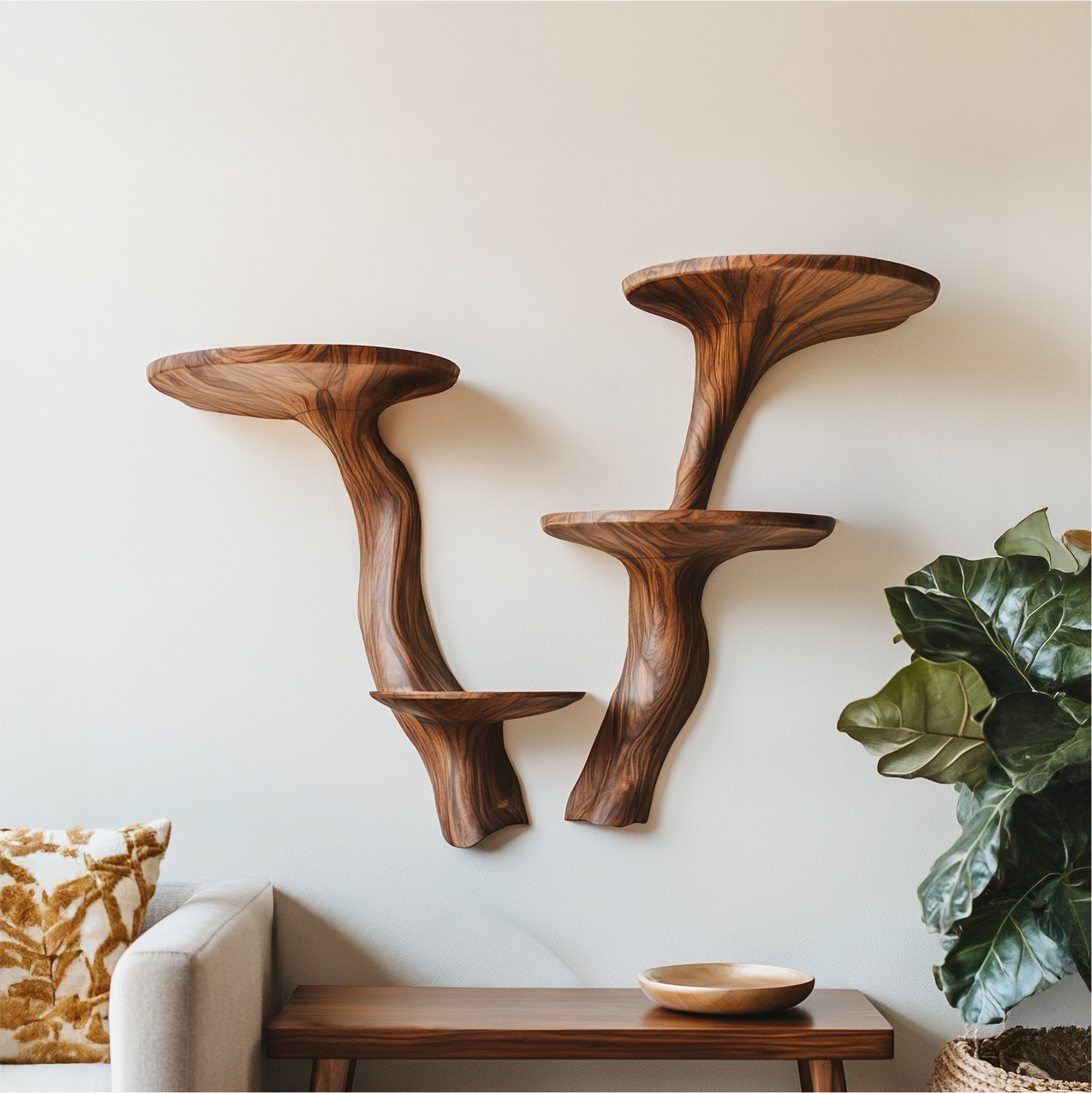 Rustic Mushroom Wall Shelf For Living Room And Hallway SINLSAFL451