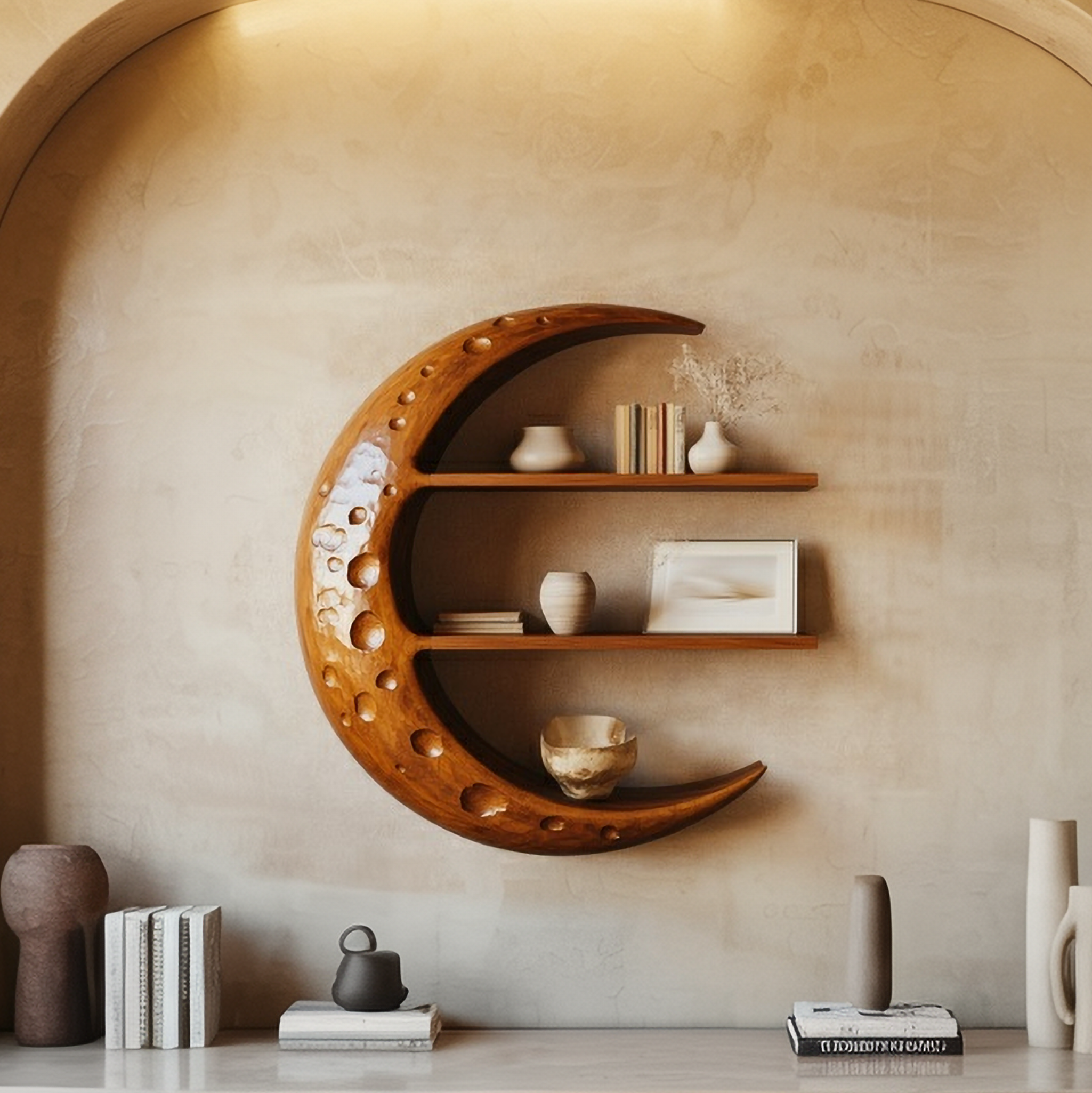 Rustic Moon Wall Shelf For Living Room And Bedroom SINLSAFL454