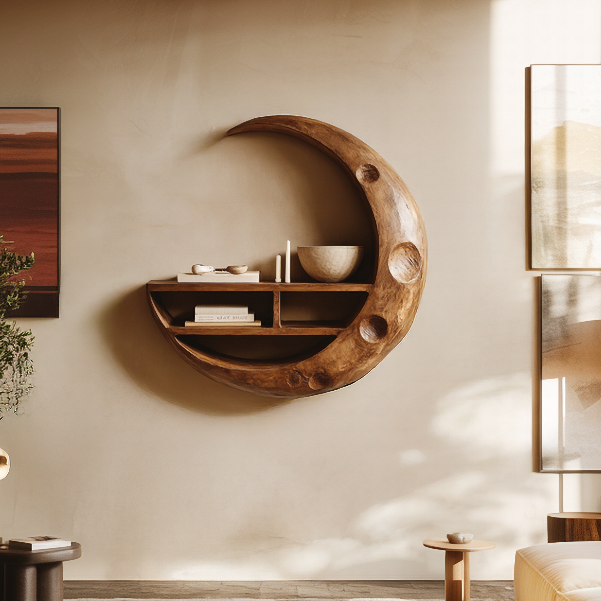 Rustic Moon Wall Shelf For Living Room And Interior Display SINLSAFL456