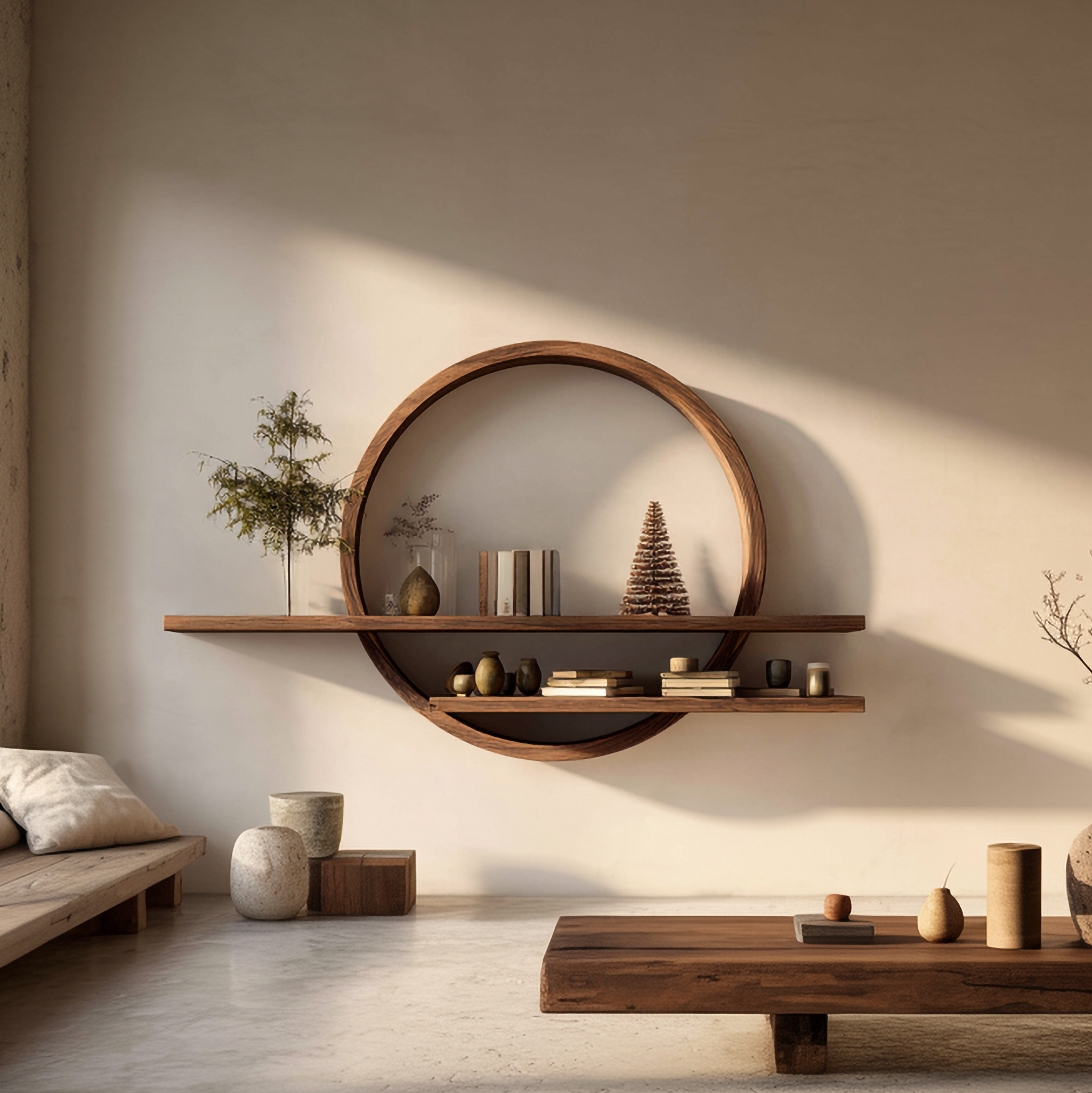 Rustic Round Wall Shelf For Living Room And Bedroom SINLSAFL457