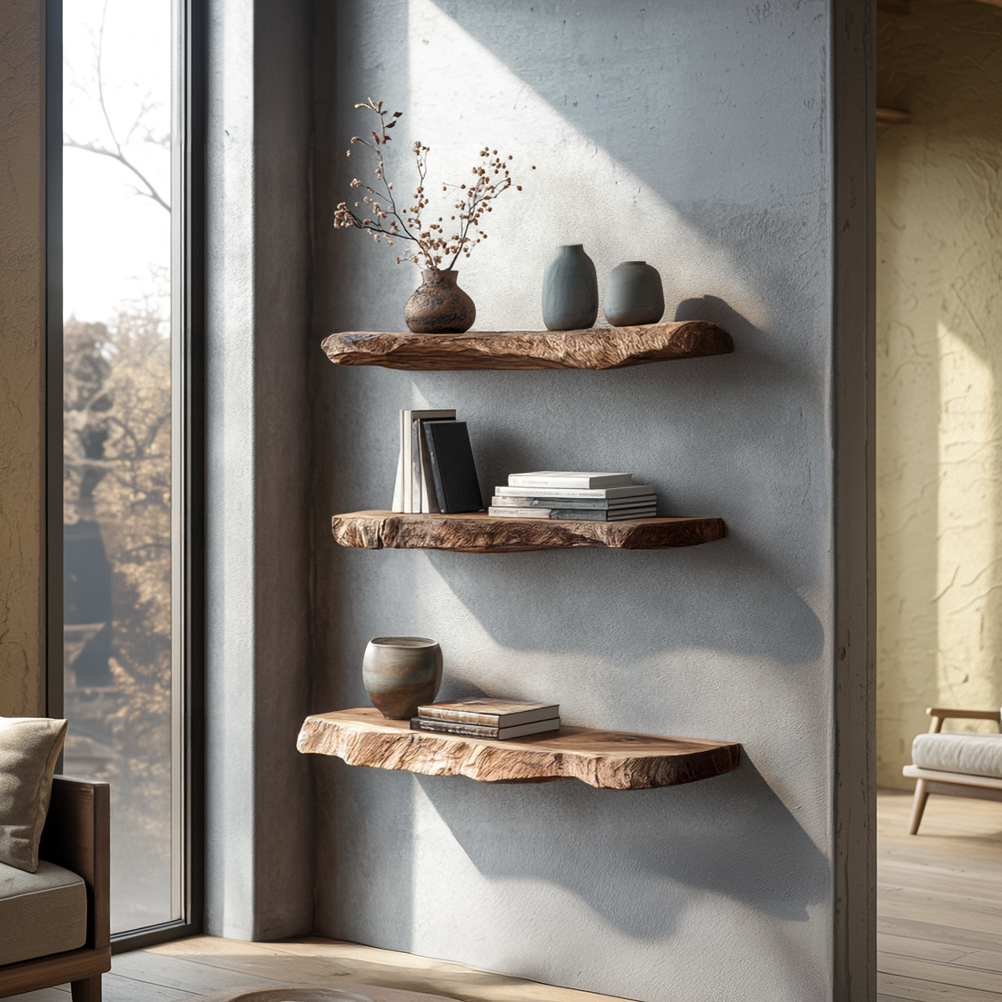 Rustic Organic Floating Shelf For Living Room Or Bedroom Wall SINLSAFL468