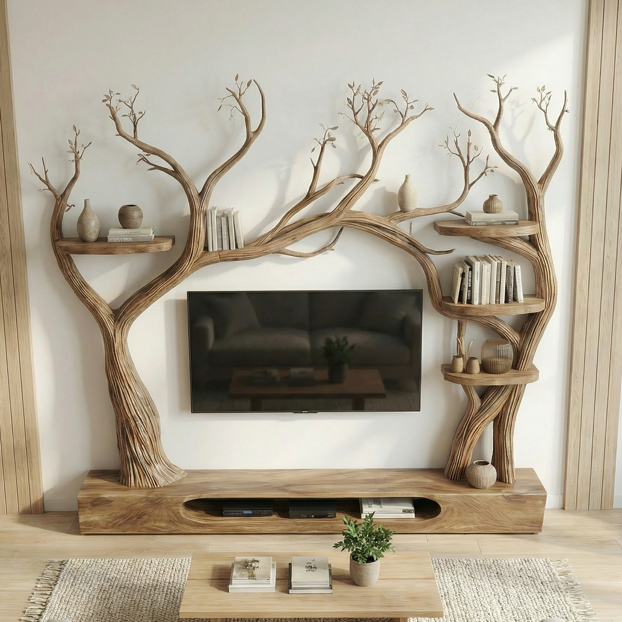 Rustic Tree Inspired TV Stand For Living Room And Interior Decor SINLSATB708
