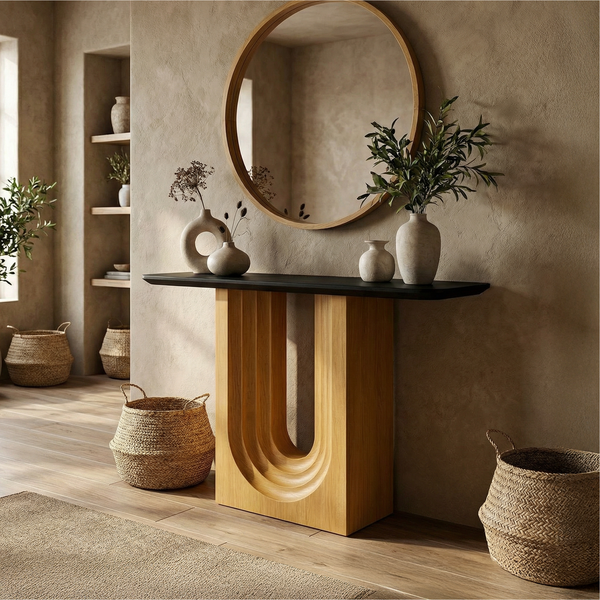 Modern Organic Console Table Solid Wood Entryway Living Room Hallway SINLSACS522