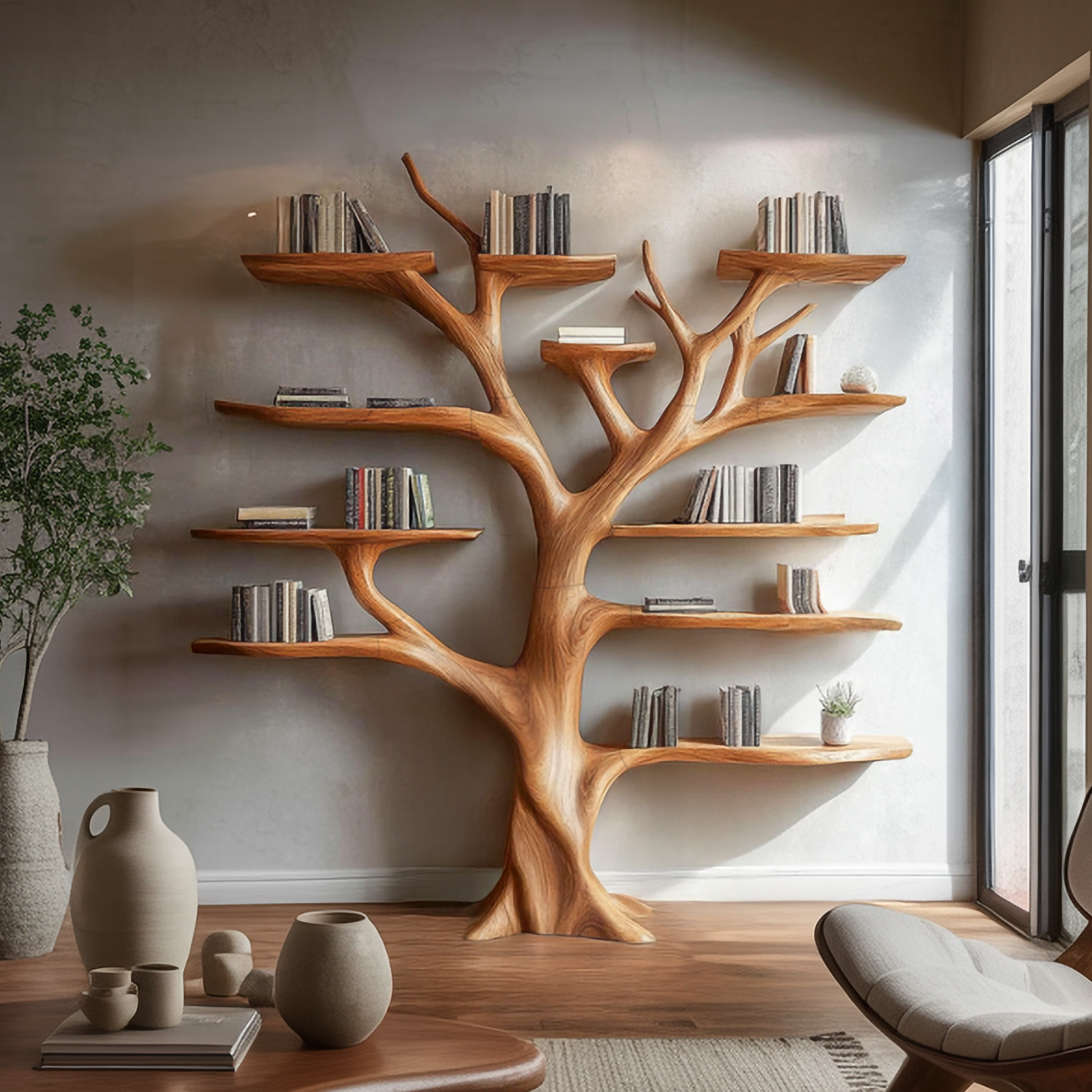 Organic Modern Artistic Bookshelf For Living Room And Home Office SINLSATB629