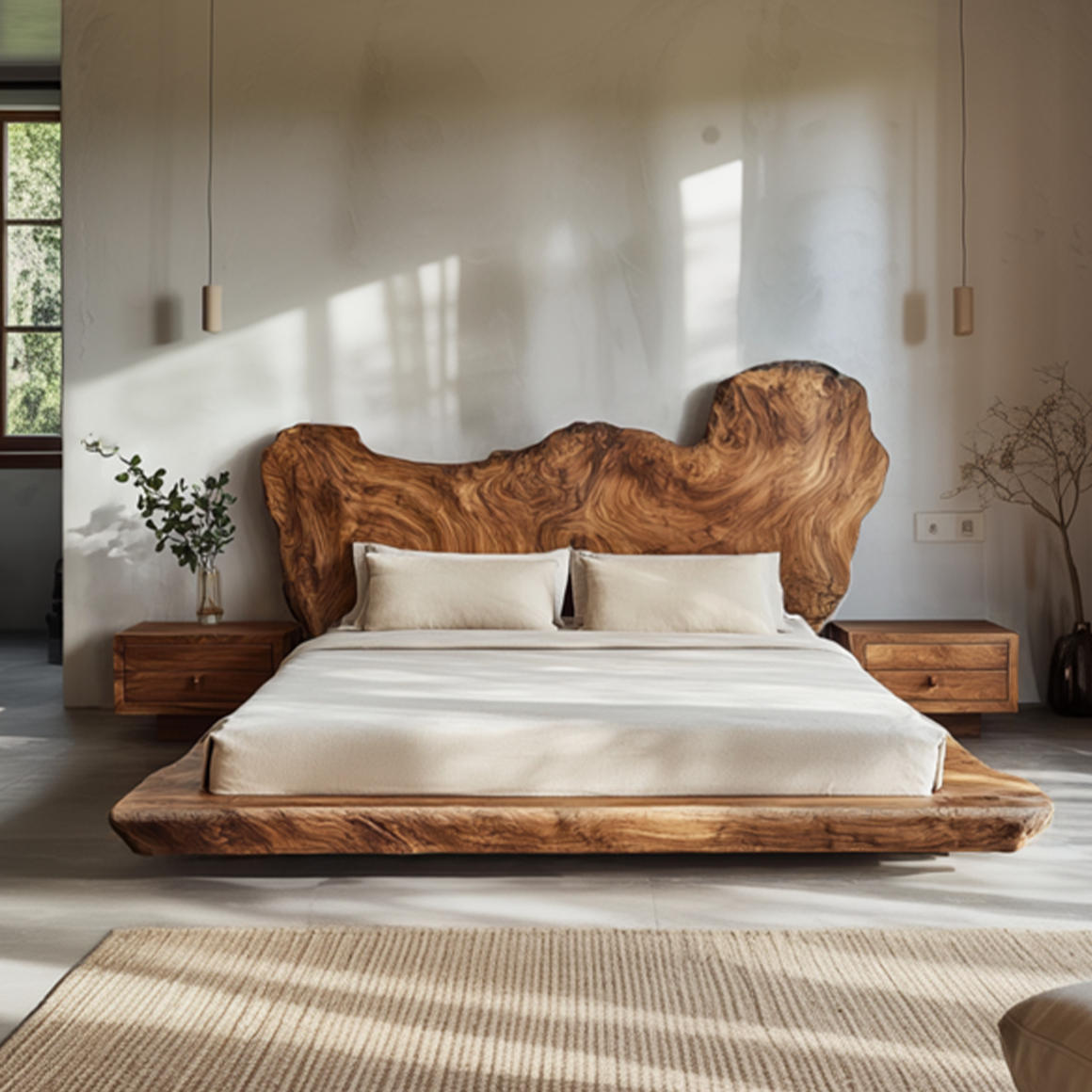 Mid Century Bedroom Low Profile Wood Bed SINLSAWB078