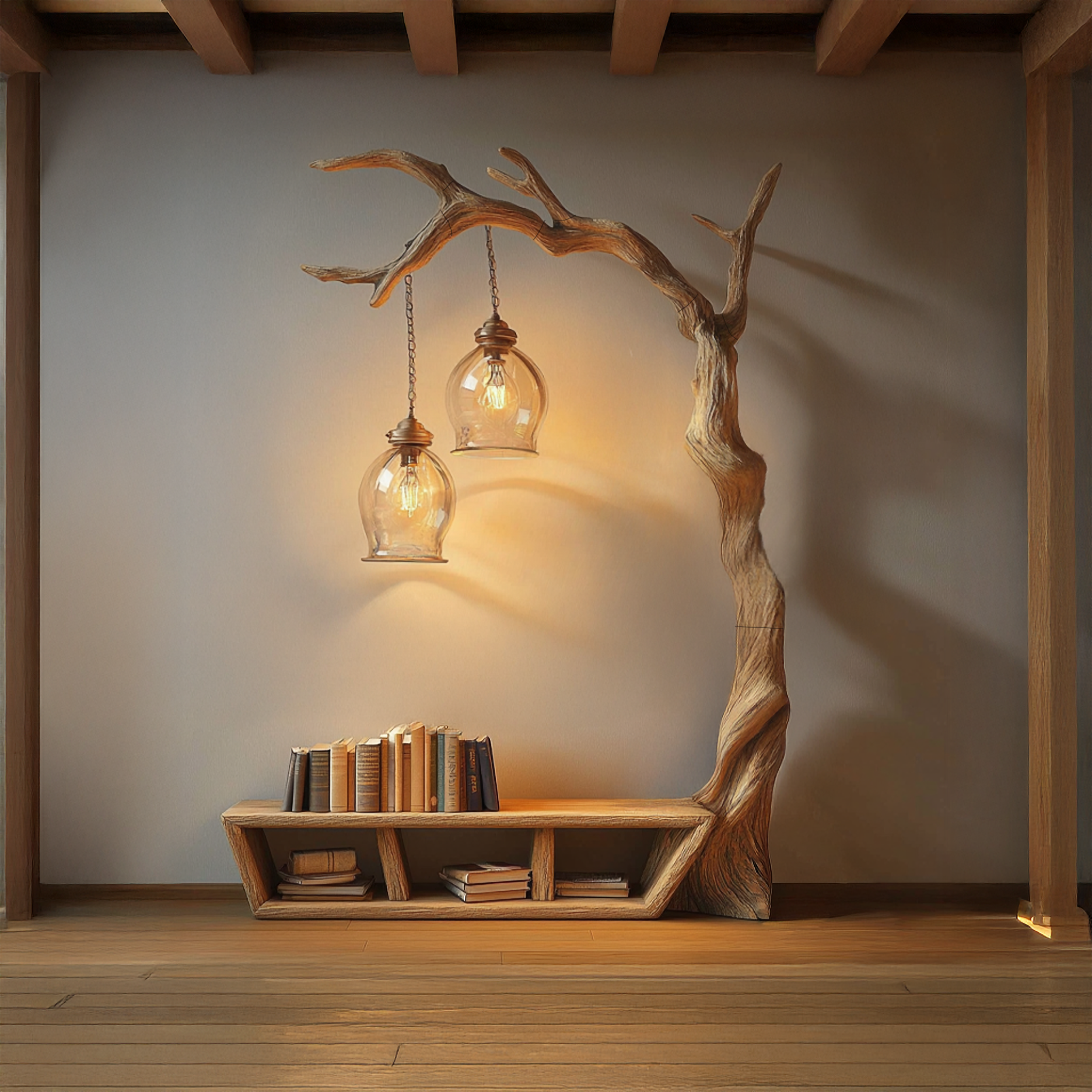 Rustic Organic Tree Bench Bookshelf Living Room Or Entryway SINLSATB516