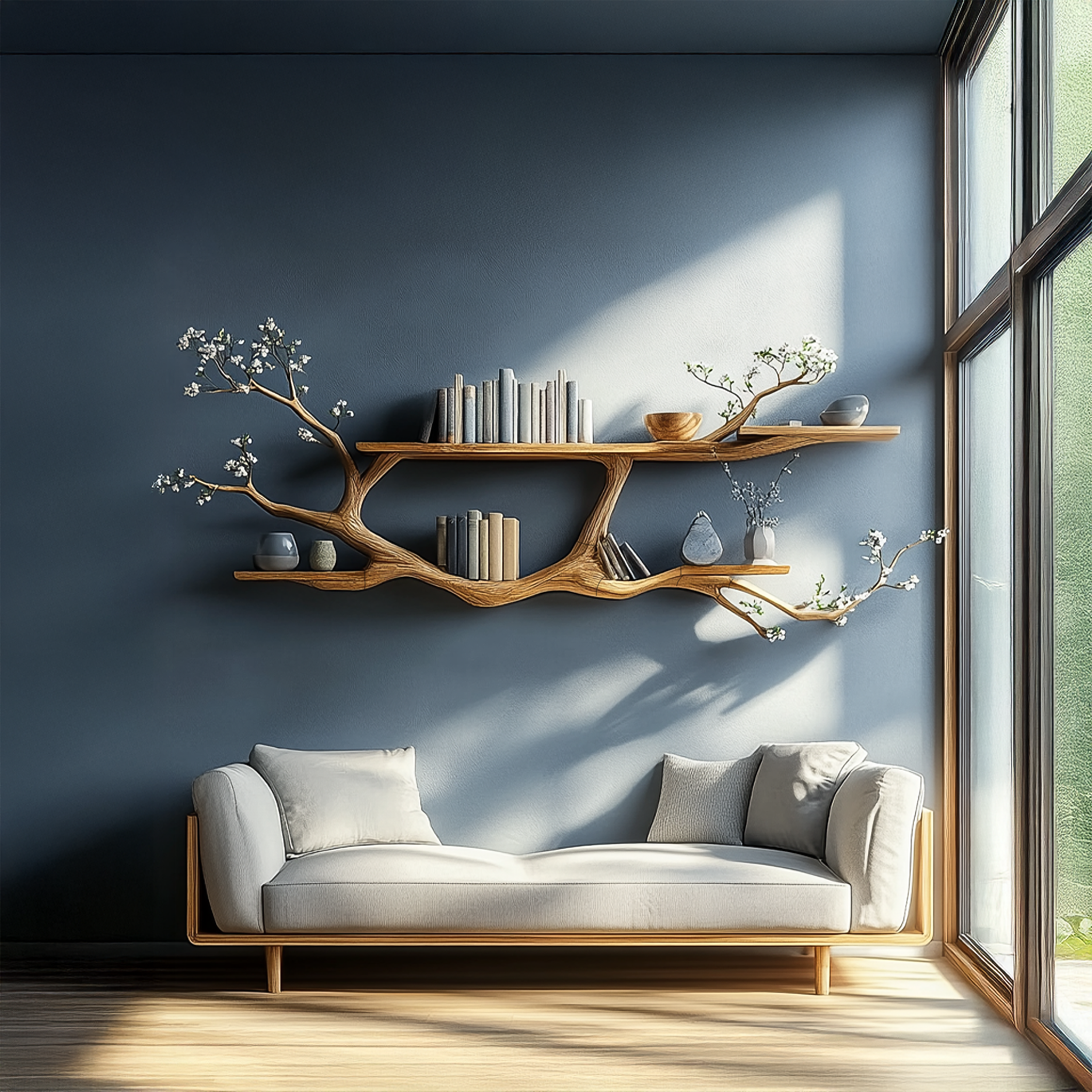 Handcrafted Tree Floating Shelf for Modern Living Room Wall SINLSATBS074