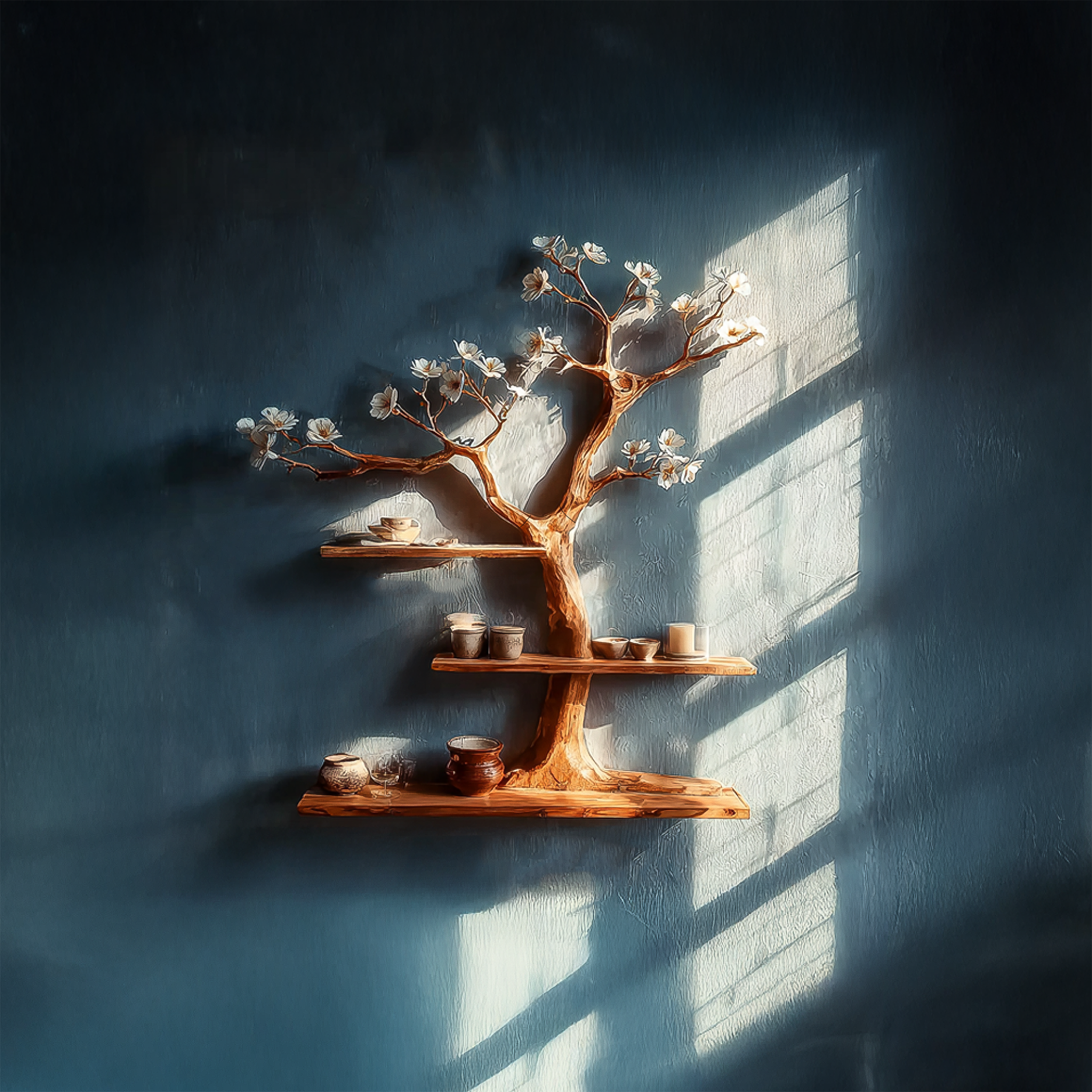 Rustic Tree Wall Shelf Artistic Bedroom Or Living Room SINLSATBS048