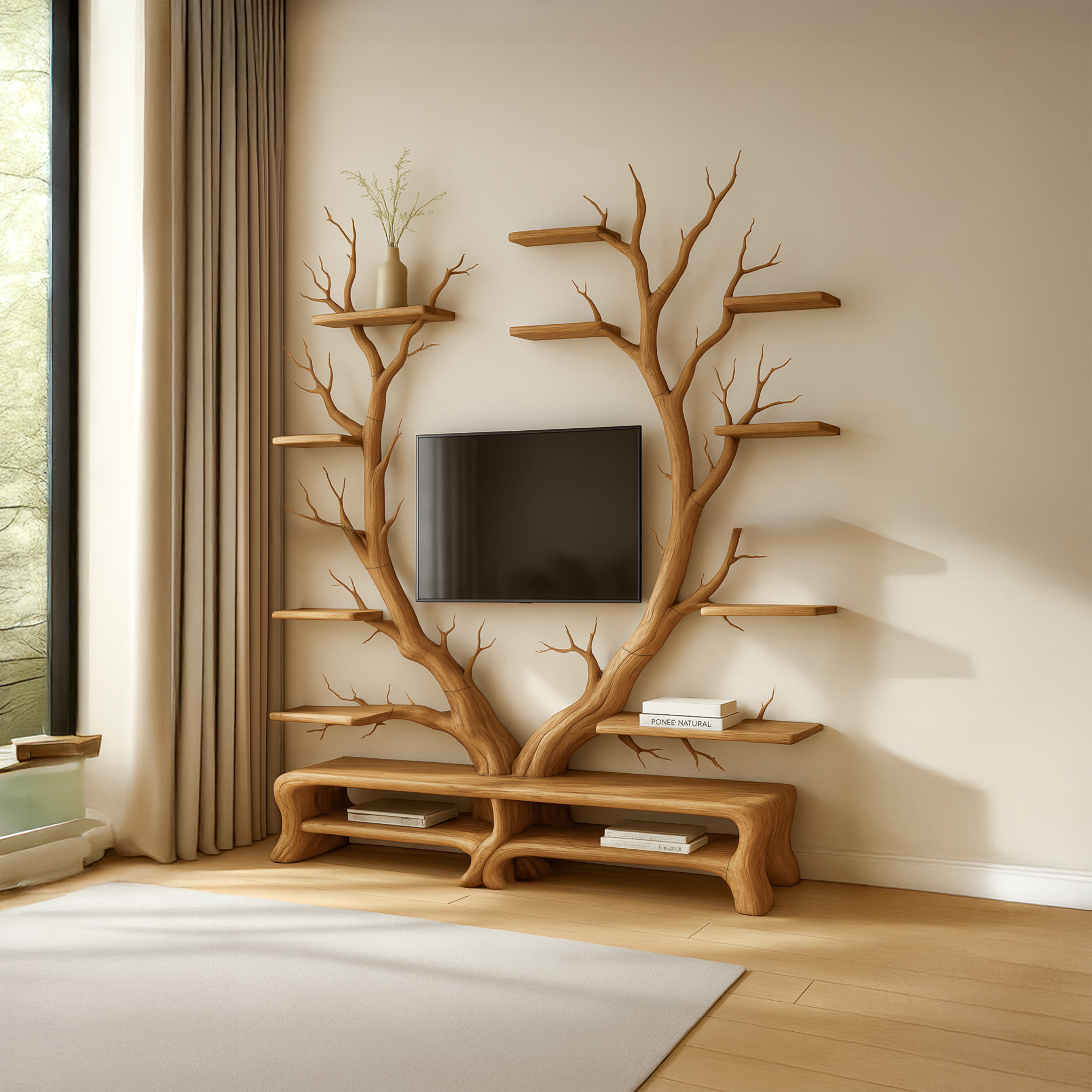 Midcentury TV Stand Tree Shelf Living Room SINLSATB219