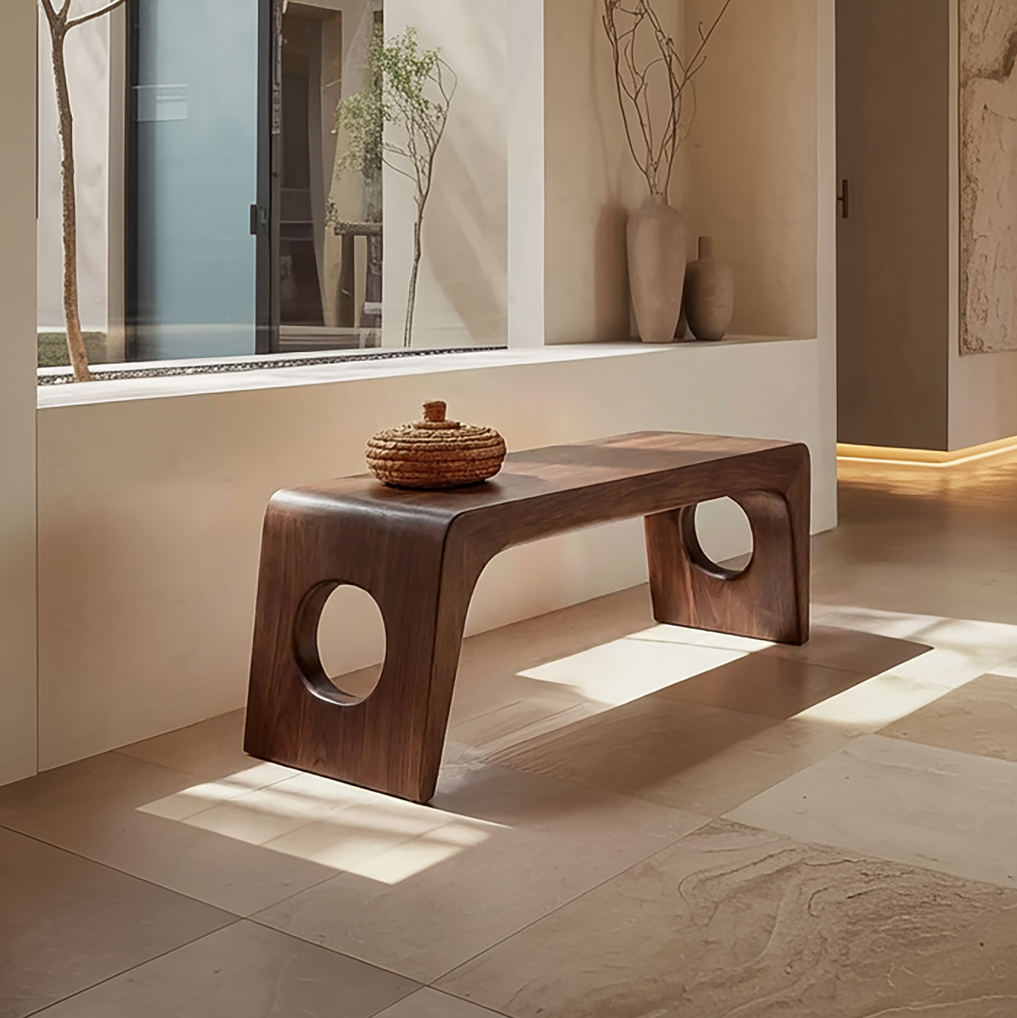 Rustic Minimal Sculptural Bench For Living Room And Hallway SINLSARS080