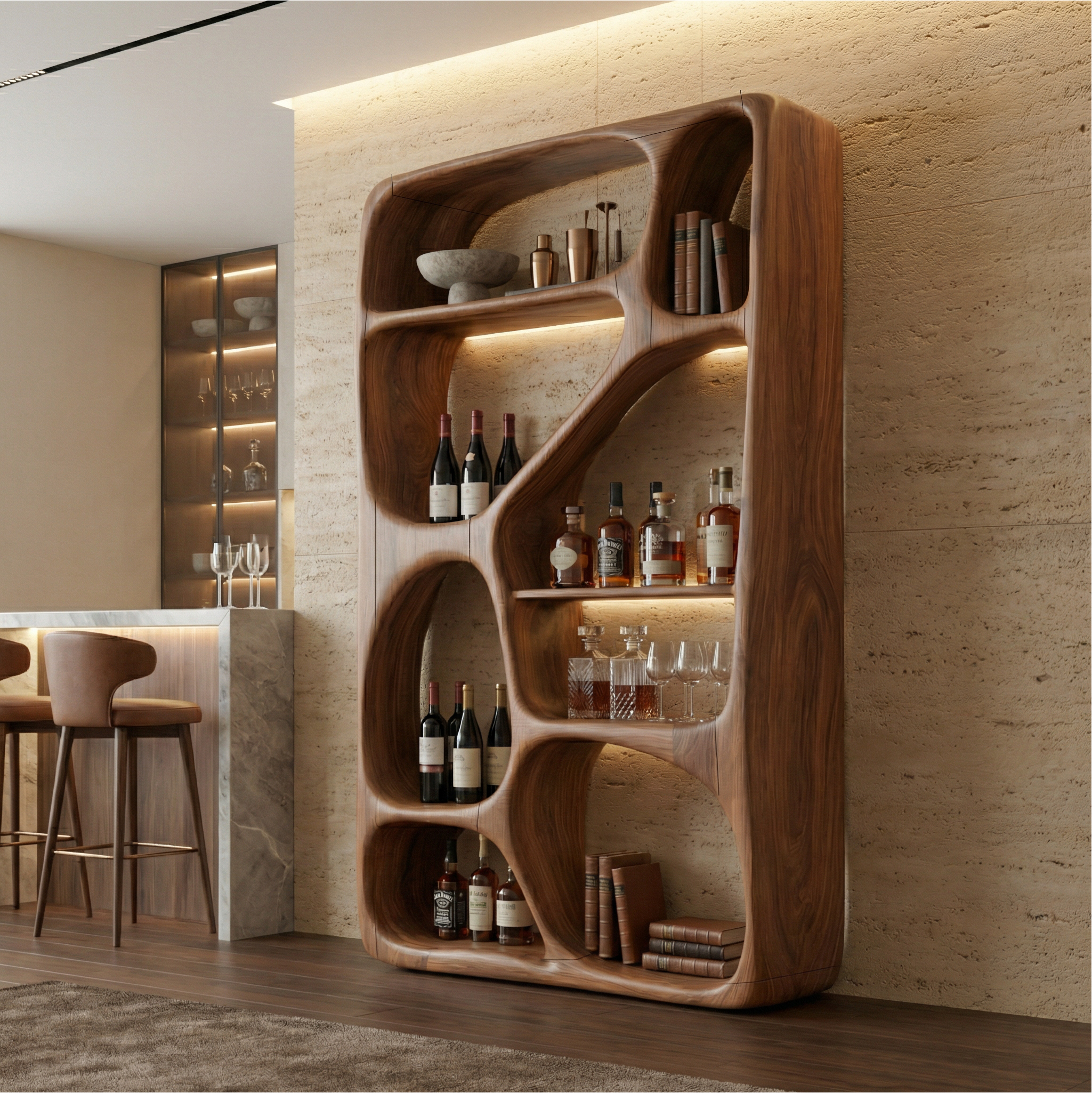 Modern Sculptural Bar Cabinet For Living Room And Home Bar SINLSASC507