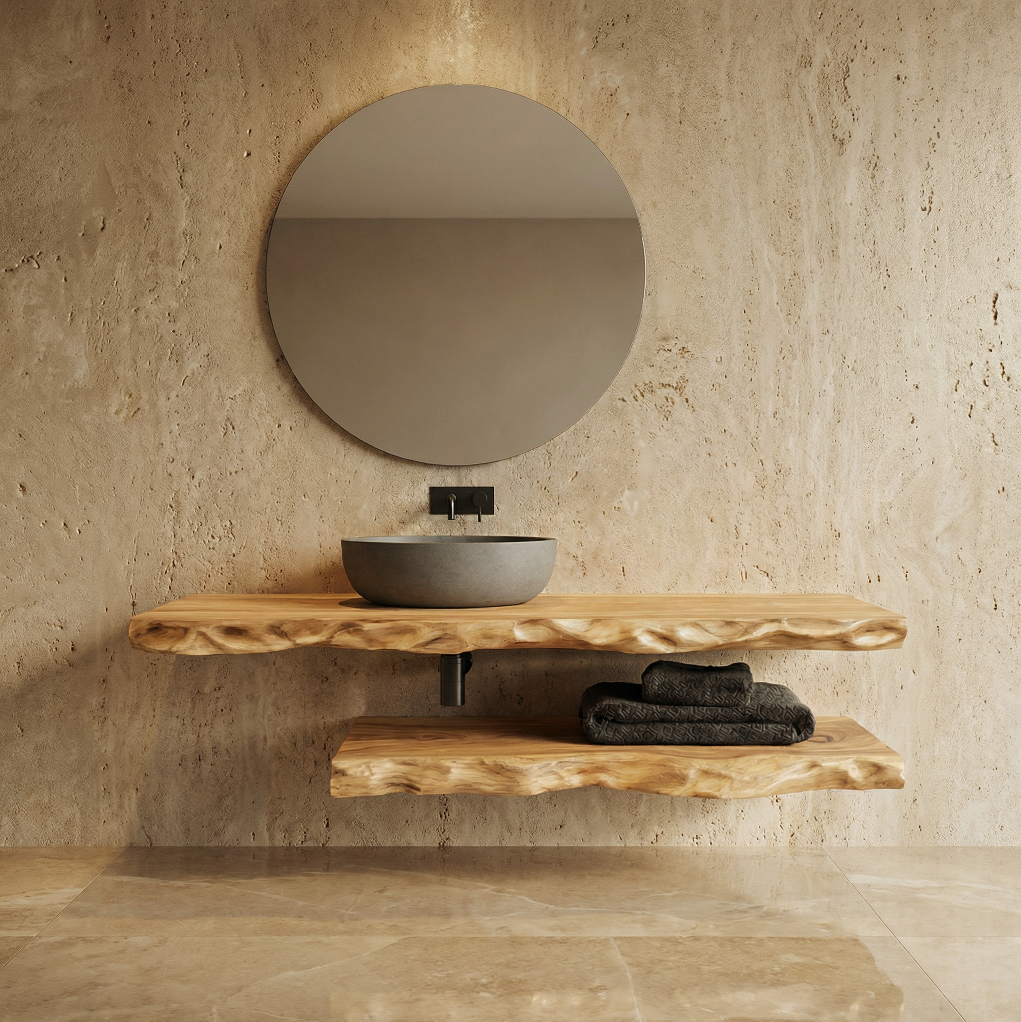 Mediterranean Live Edge Bathroom Vanity For Bathroom And Vanity Wall SINLSABRV288