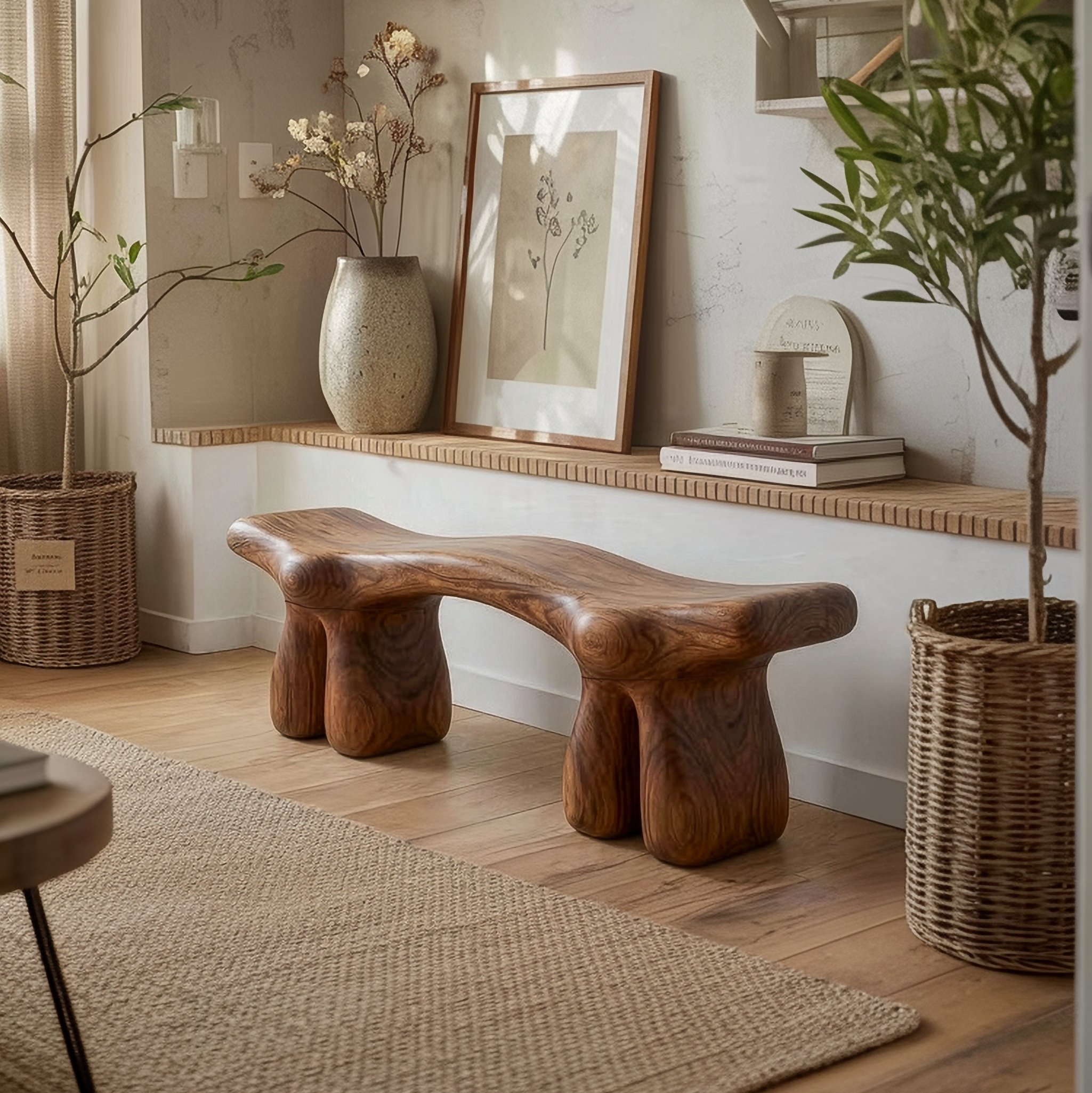 Mid Century Organic Bench For Entryway And Living Room SINLSARS070