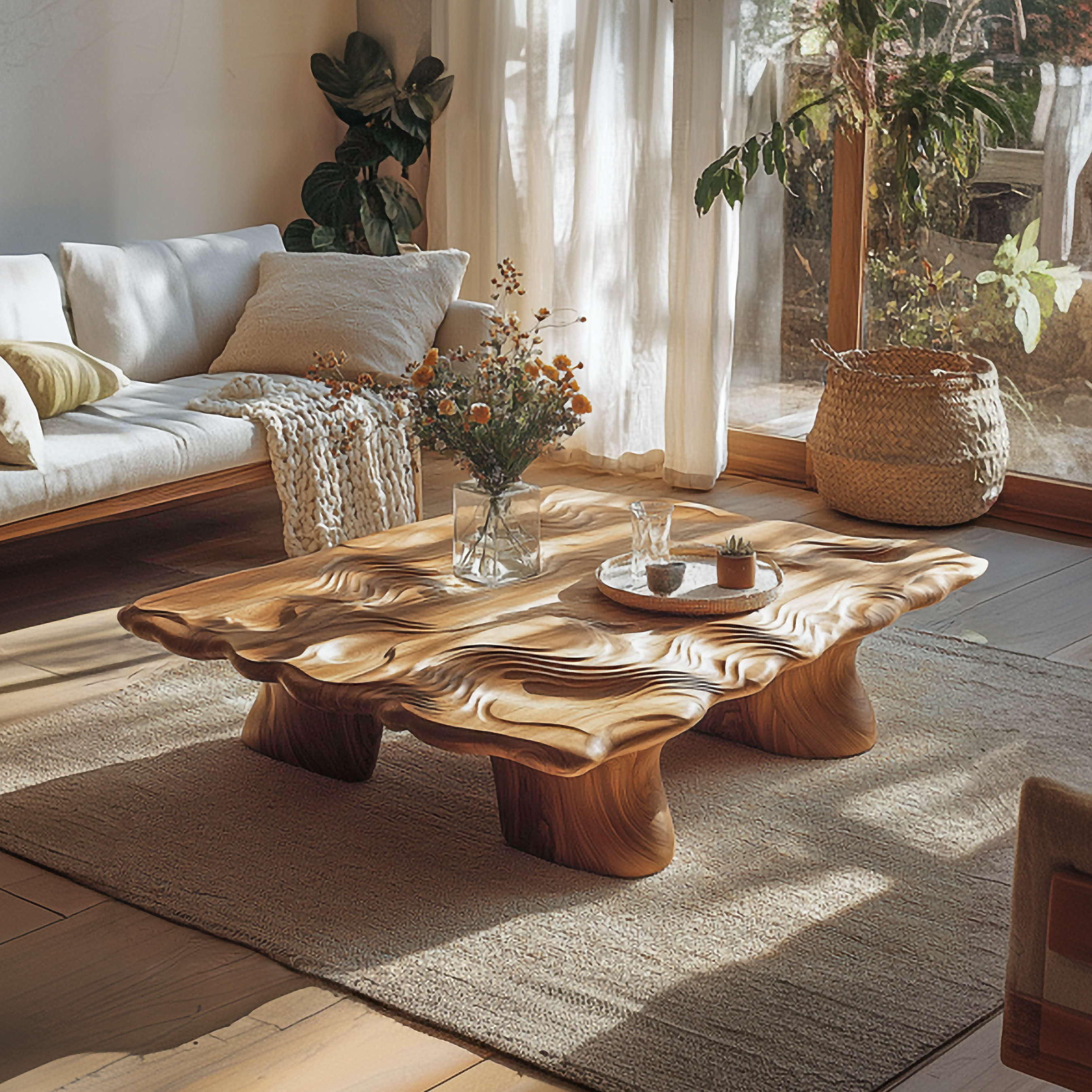 Handcrafted Organic Wood Coffee Table Living Room SINLSACF275