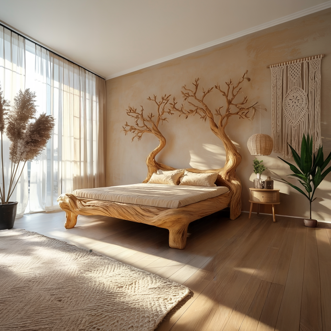 Rustic Tree Inspired Bed Organic Nature Bedroom SINLSAWB073